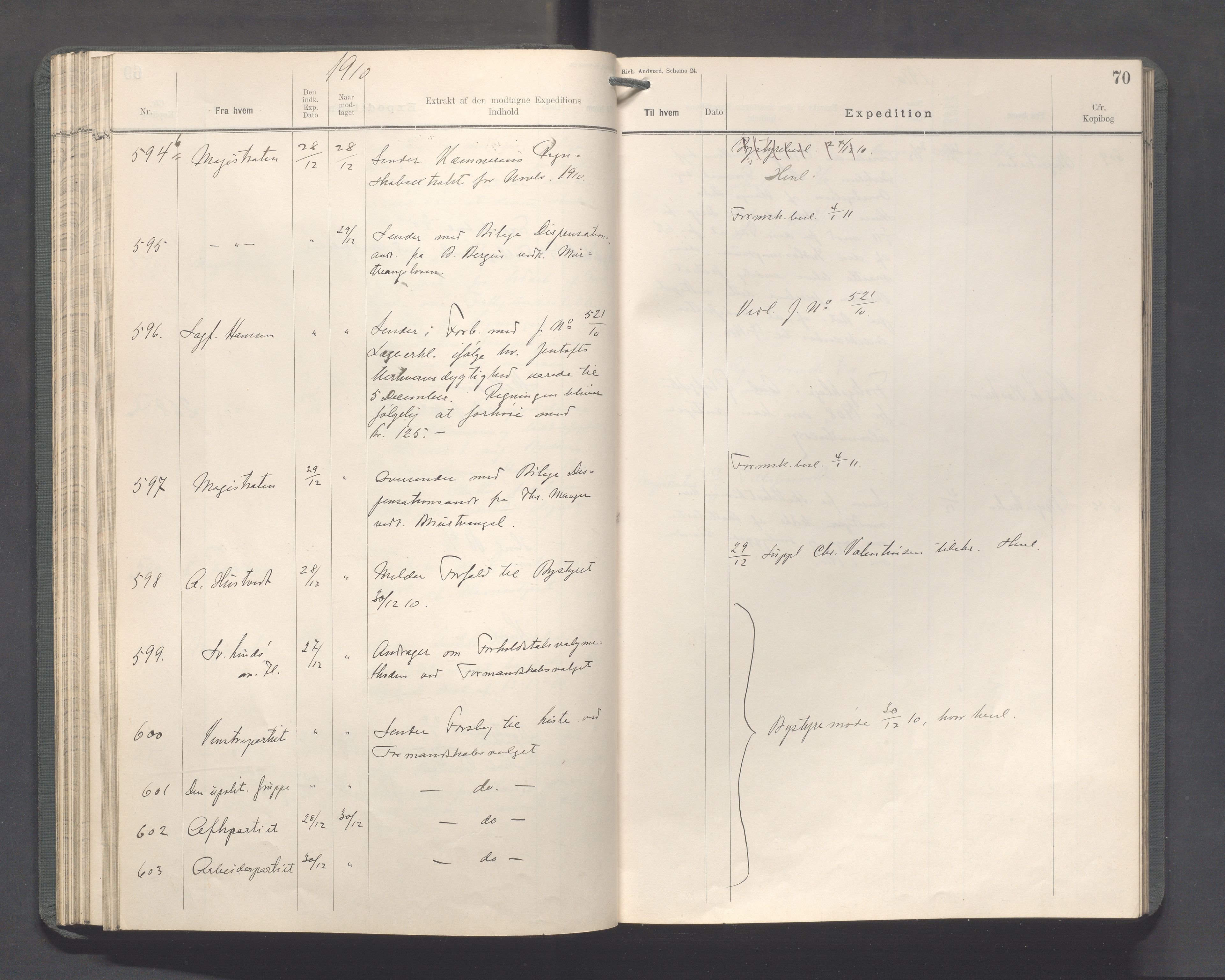 Haugesund kommune - Formannskapet, IKAR/X-0001/C/L0004: Journal, 1910-1912, s. 70