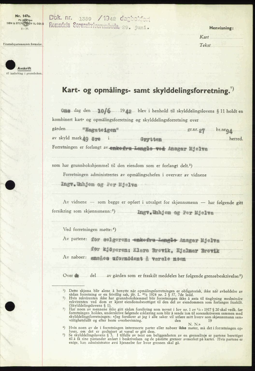 Romsdal sorenskriveri, SAT/A-4149/1/2/2C: Pantebok nr. A12, 1942-1942, Dagboknr: 1359/1942