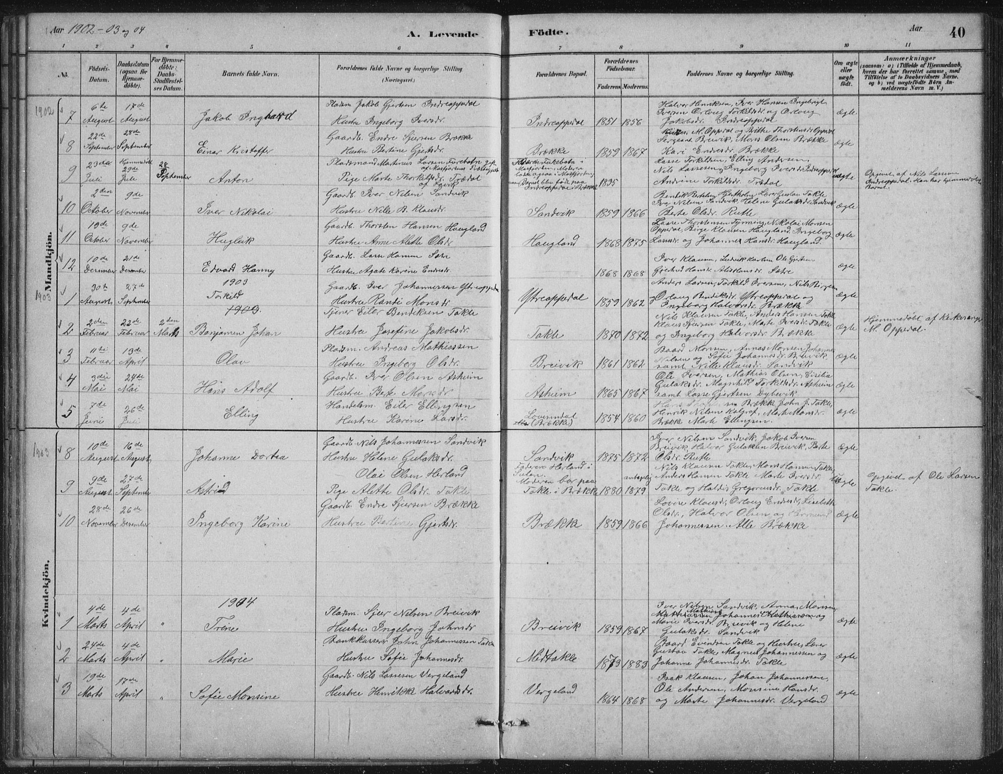 Gulen sokneprestembete, AV/SAB-A-80201/H/Hab/Habc/L0002: Klokkerbok nr. C 2, 1880-1938, s. 40