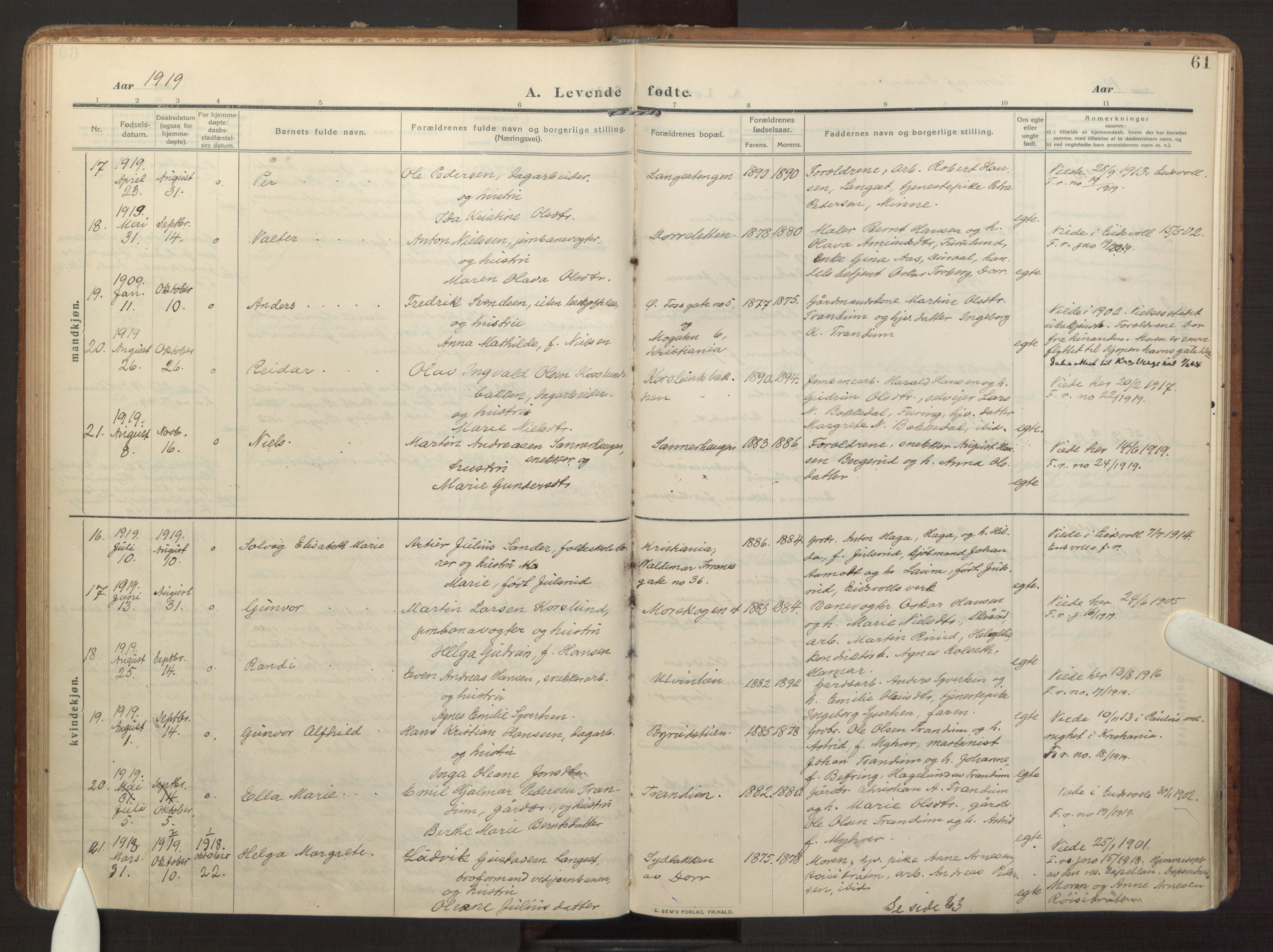 Eidsvoll prestekontor Kirkebøker, AV/SAO-A-10888/F/Fb/L0004: Ministerialbok nr. II 4, 1909-1919, s. 61