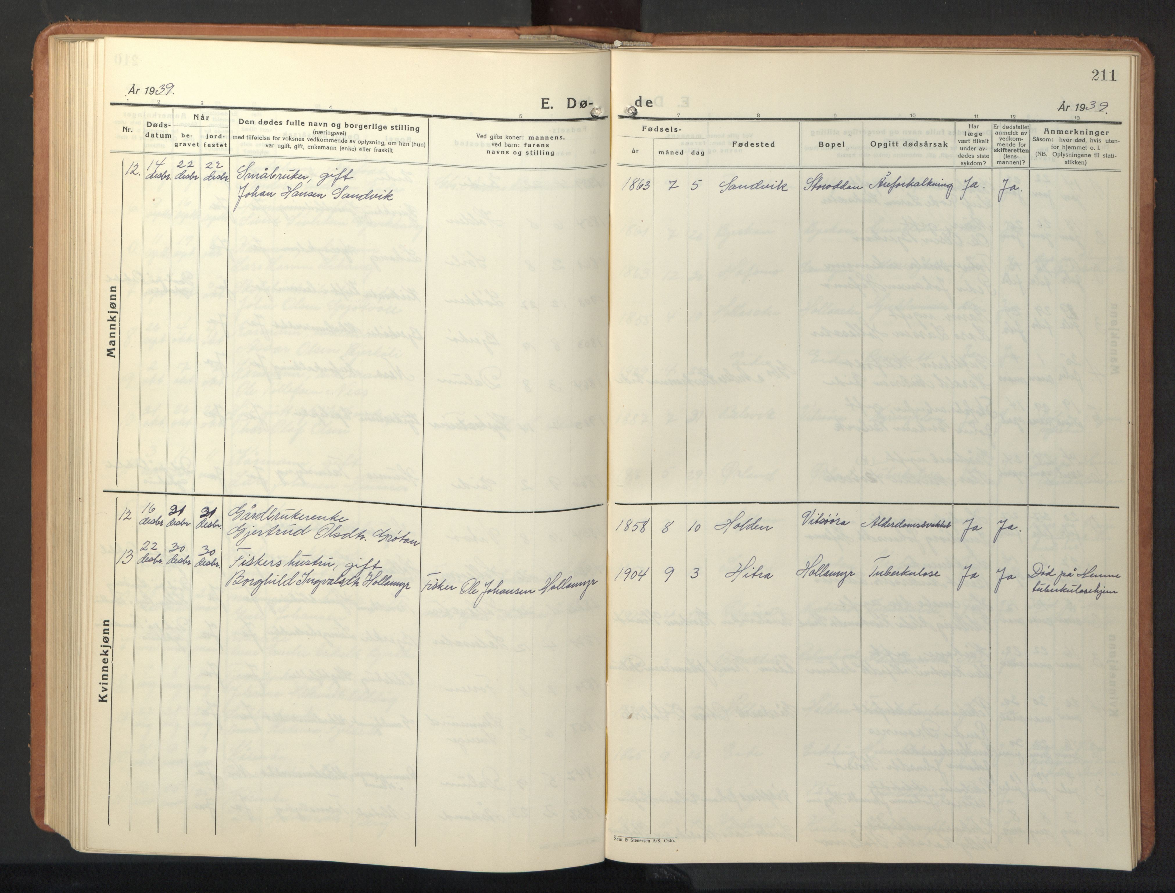 Ministerialprotokoller, klokkerbøker og fødselsregistre - Sør-Trøndelag, AV/SAT-A-1456/630/L0508: Klokkerbok nr. 630C06, 1933-1950, s. 211