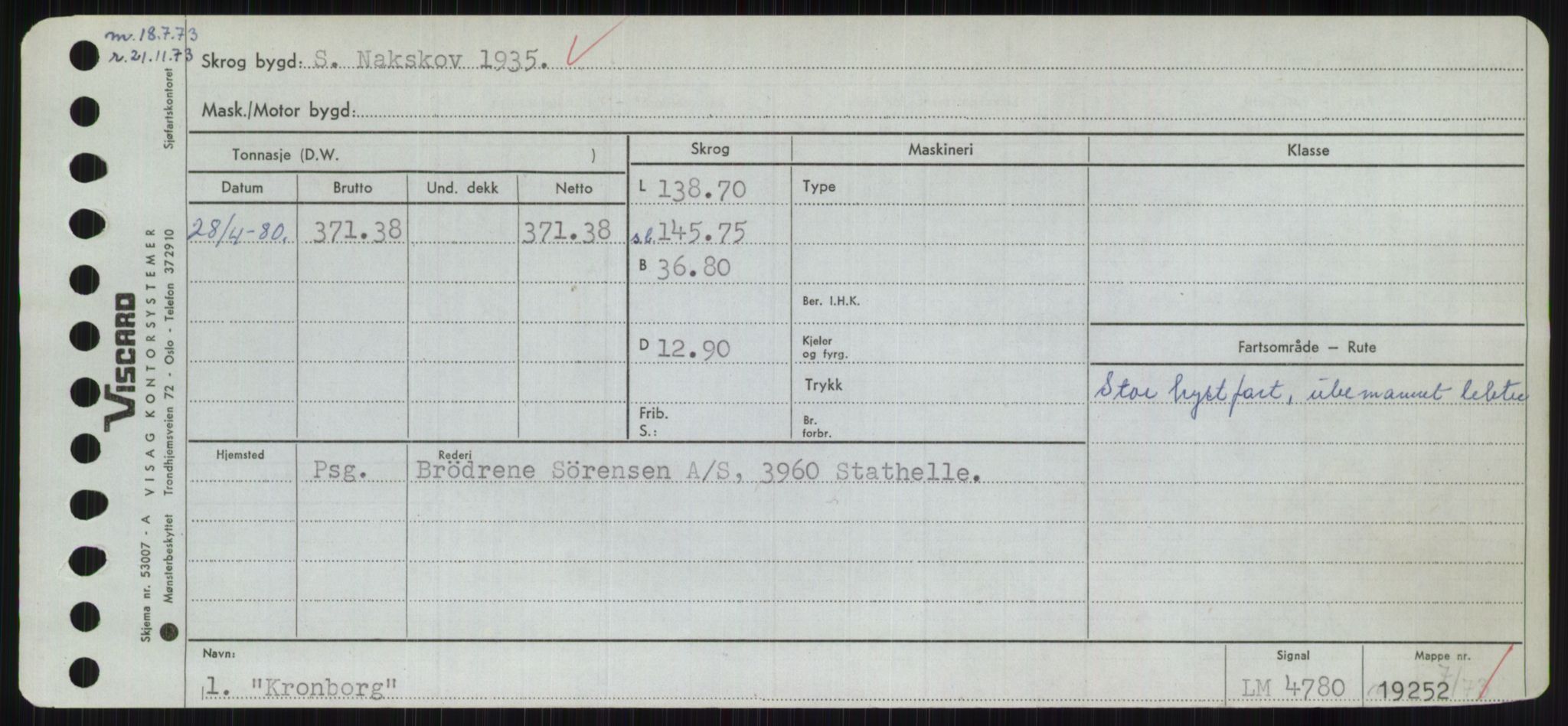 Sjøfartsdirektoratet med forløpere, Skipsmålingen, RA/S-1627/H/Hc/L0001: Lektere, A-Y, s. 261