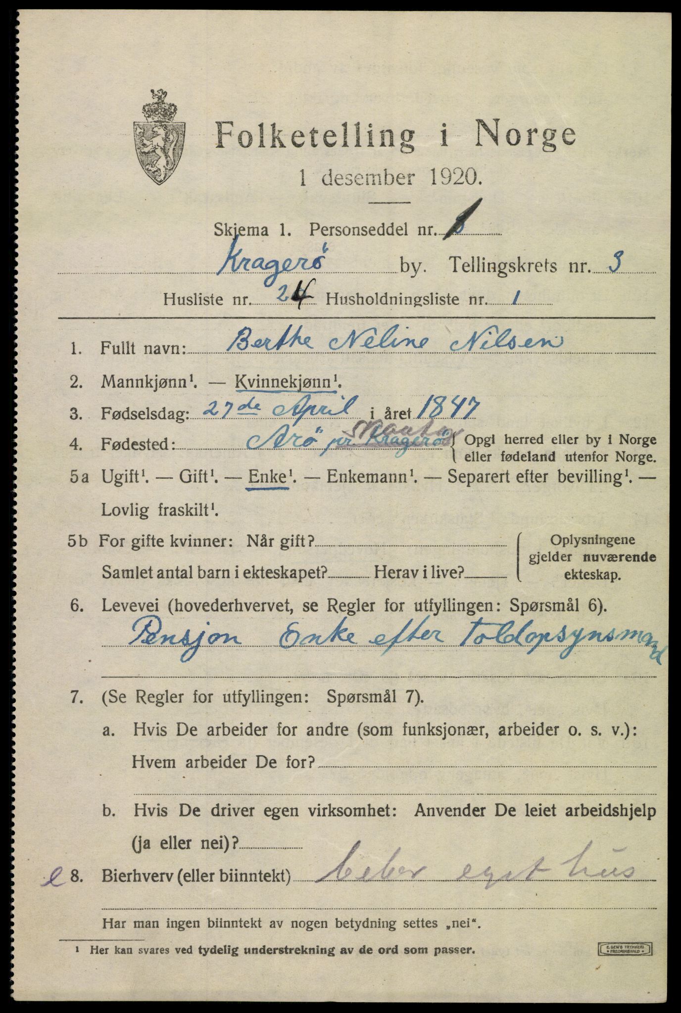 SAKO, Folketelling 1920 for 0801 Kragerø kjøpstad, 1920, s. 7321