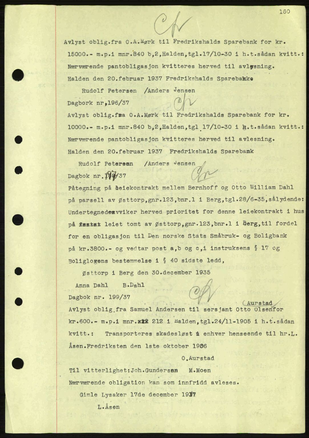 Idd og Marker sorenskriveri, AV/SAO-A-10283/G/Gb/Gbc/L0001: Pantebok nr. B1-3, 1936-1939, Dagboknr: 196/1937