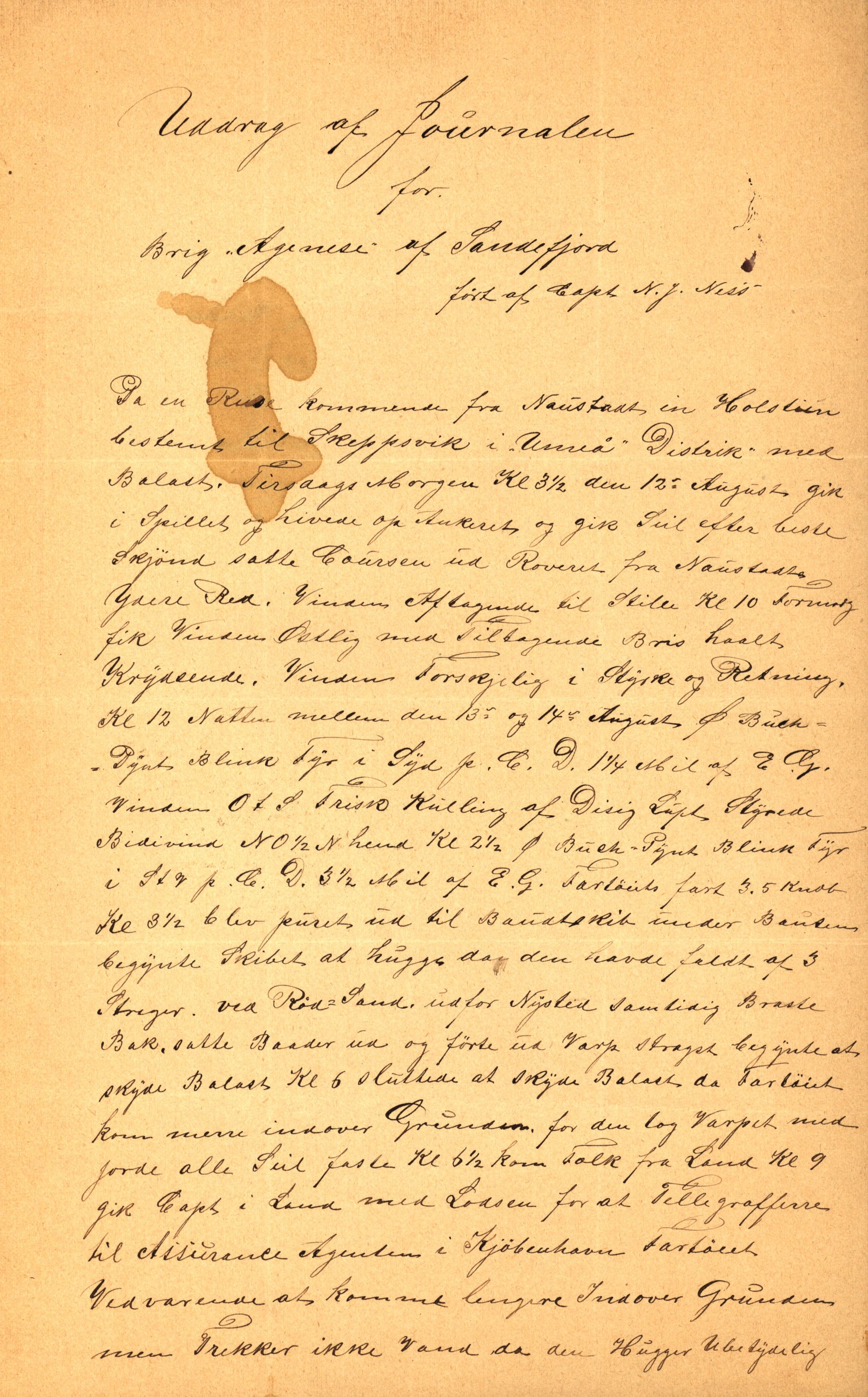 Pa 63 - Østlandske skibsassuranceforening, VEMU/A-1079/G/Ga/L0017/0009: Havaridokumenter / Agnese, Agnes, Adelphia, Kvik, Varnæs, 1884, s. 6