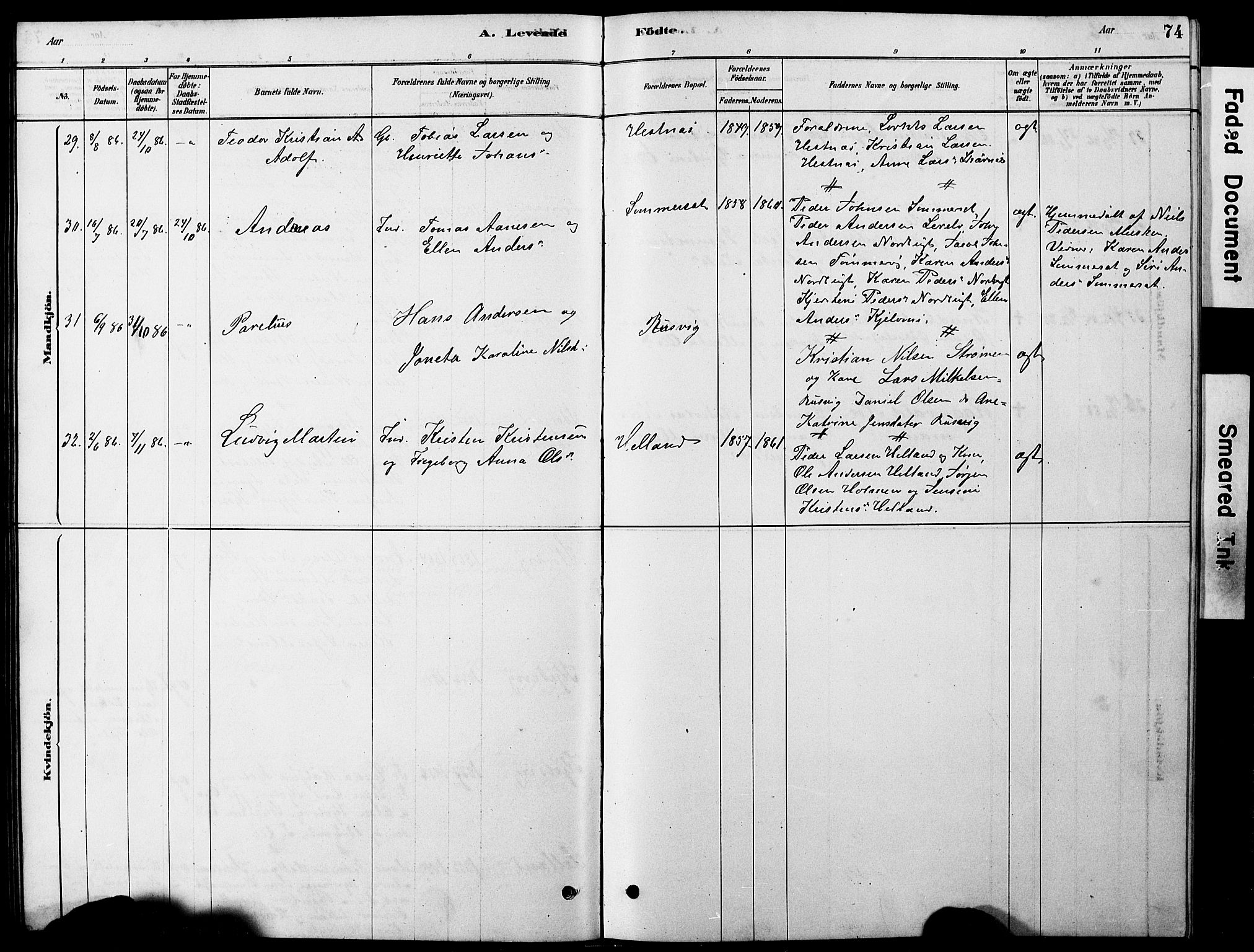 Ministerialprotokoller, klokkerbøker og fødselsregistre - Nordland, AV/SAT-A-1459/861/L0875: Klokkerbok nr. 861C01, 1879-1887, s. 74