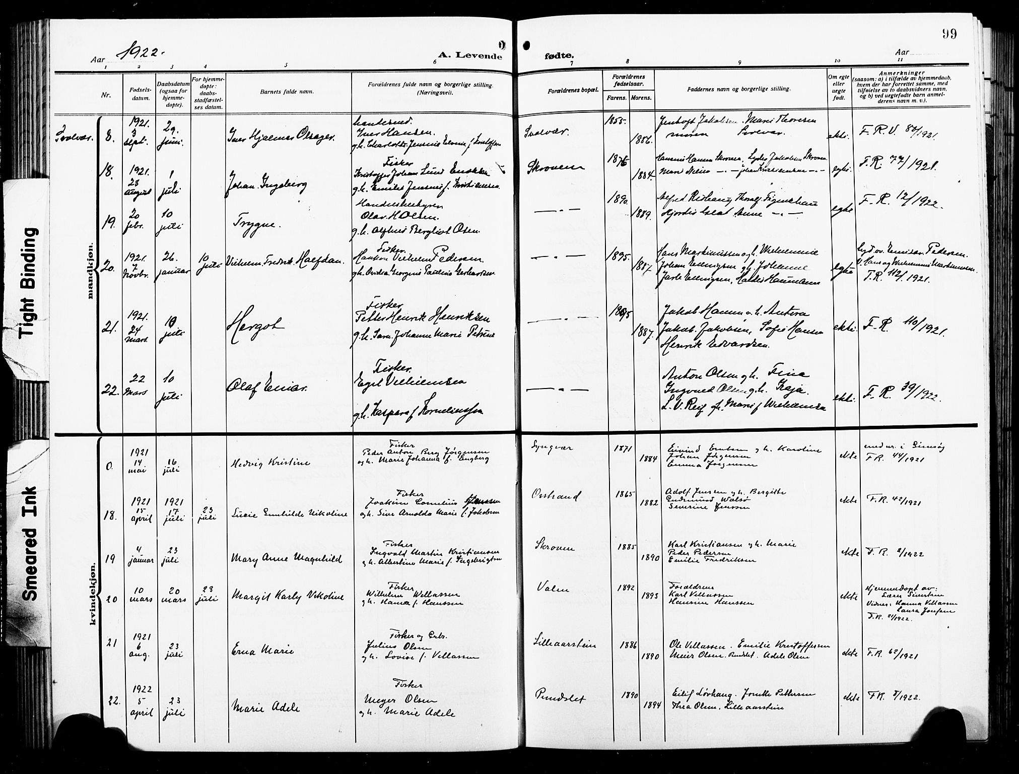 Ministerialprotokoller, klokkerbøker og fødselsregistre - Nordland, AV/SAT-A-1459/874/L1080: Klokkerbok nr. 874C09, 1915-1925, s. 99