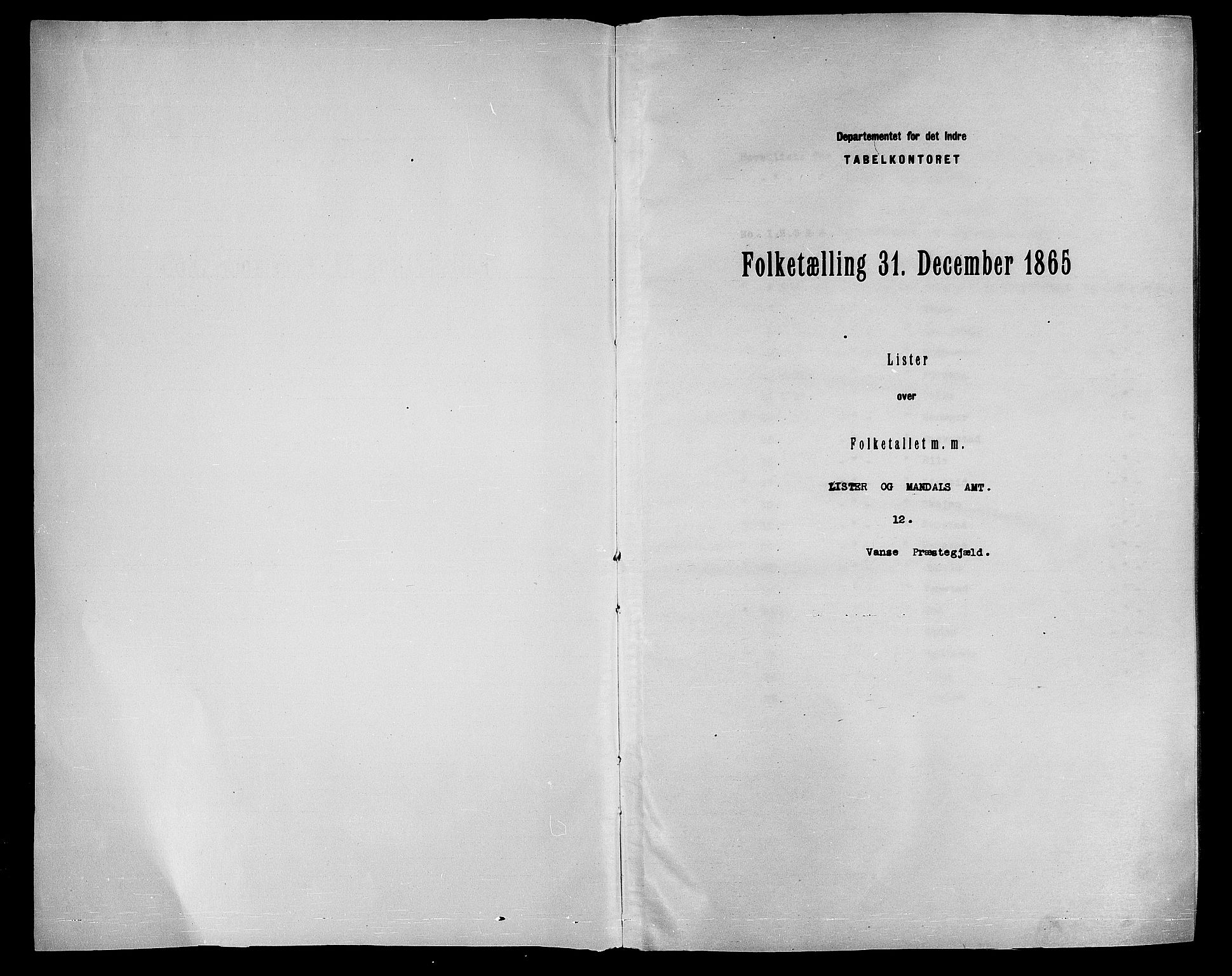 RA, Folketelling 1865 for 1041L Vanse prestegjeld, Vanse sokn og Farsund landsokn, 1865, s. 3
