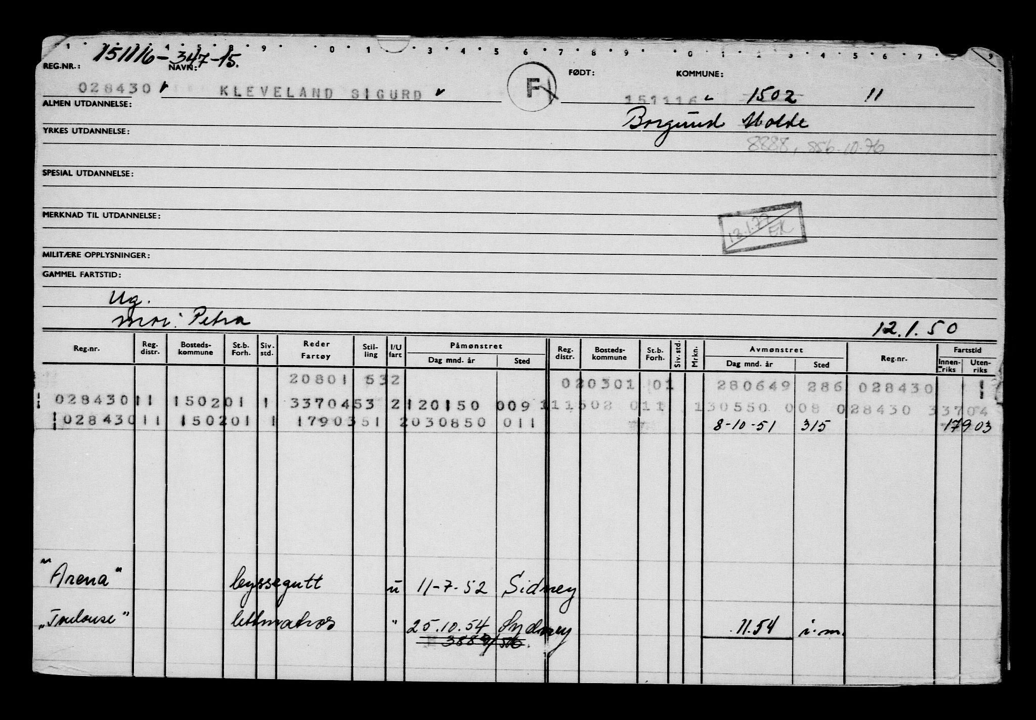 Direktoratet for sjømenn, AV/RA-S-3545/G/Gb/L0144: Hovedkort, 1916, s. 11