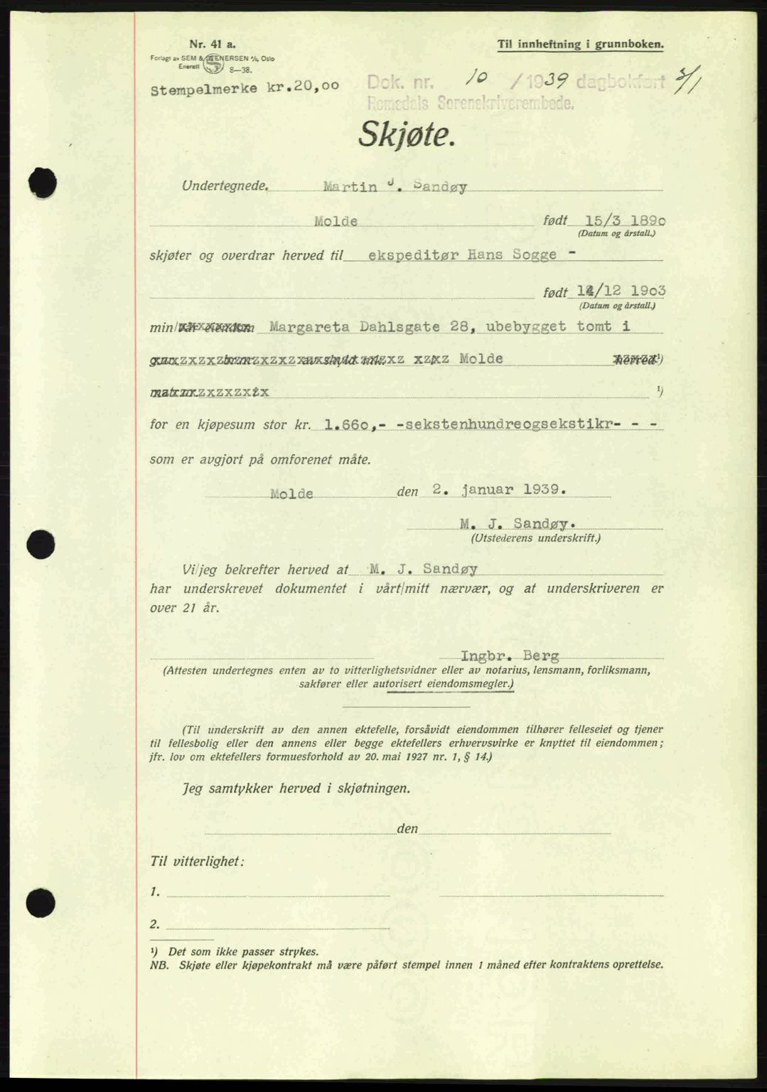 Romsdal sorenskriveri, AV/SAT-A-4149/1/2/2C: Pantebok nr. A6, 1938-1939, Dagboknr: 10/1939