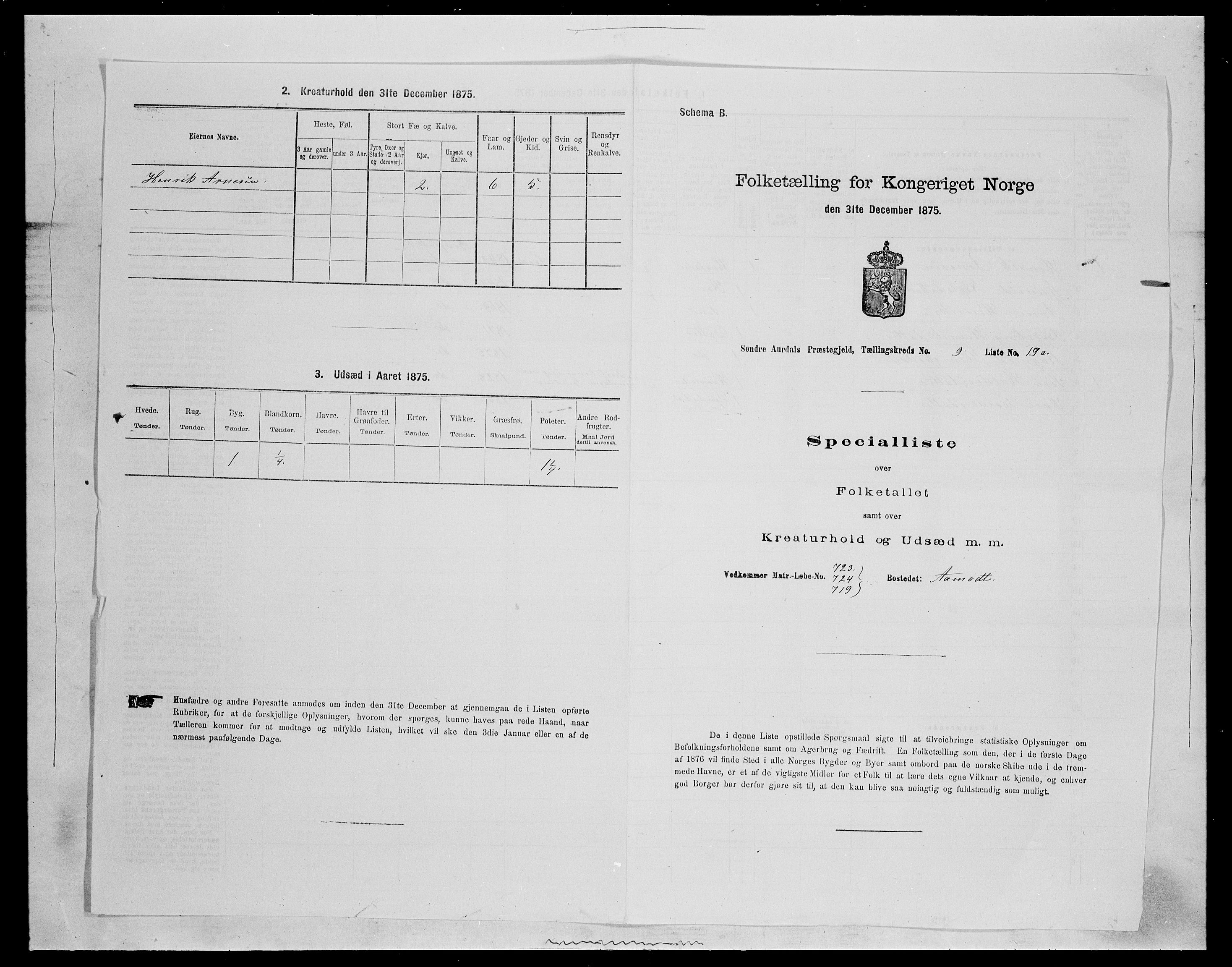 SAH, Folketelling 1875 for 0540P Sør-Aurdal prestegjeld, 1875, s. 1490