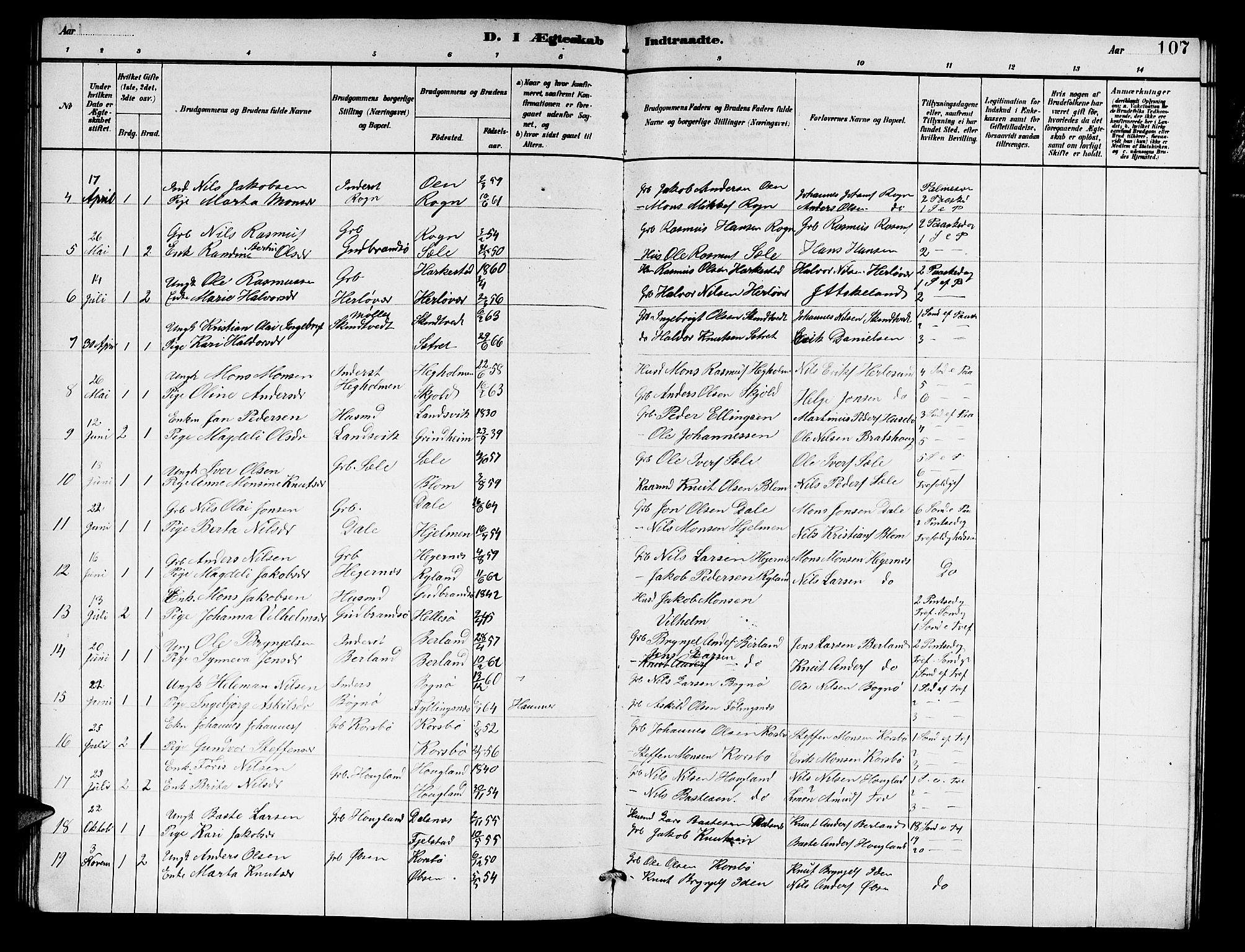 Herdla Sokneprestembete, AV/SAB-A-75701/H/Hab: Klokkerbok nr. A 2, 1881-1888, s. 107