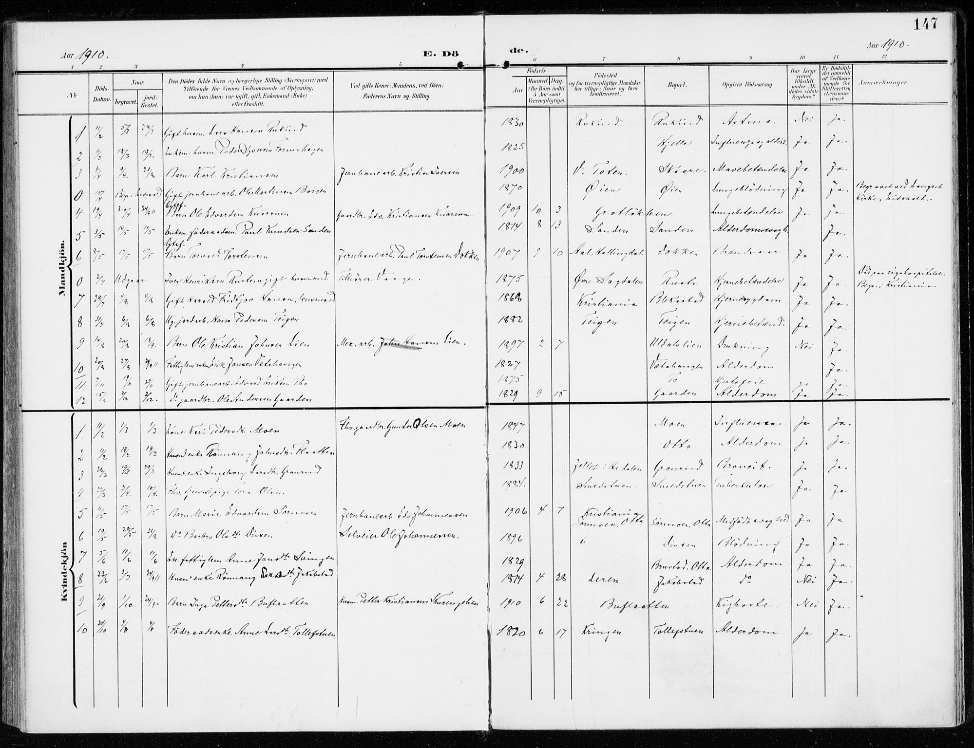 Sel prestekontor, AV/SAH-PREST-074/H/Ha/Haa/L0002: Ministerialbok nr. 2, 1905-1919, s. 147