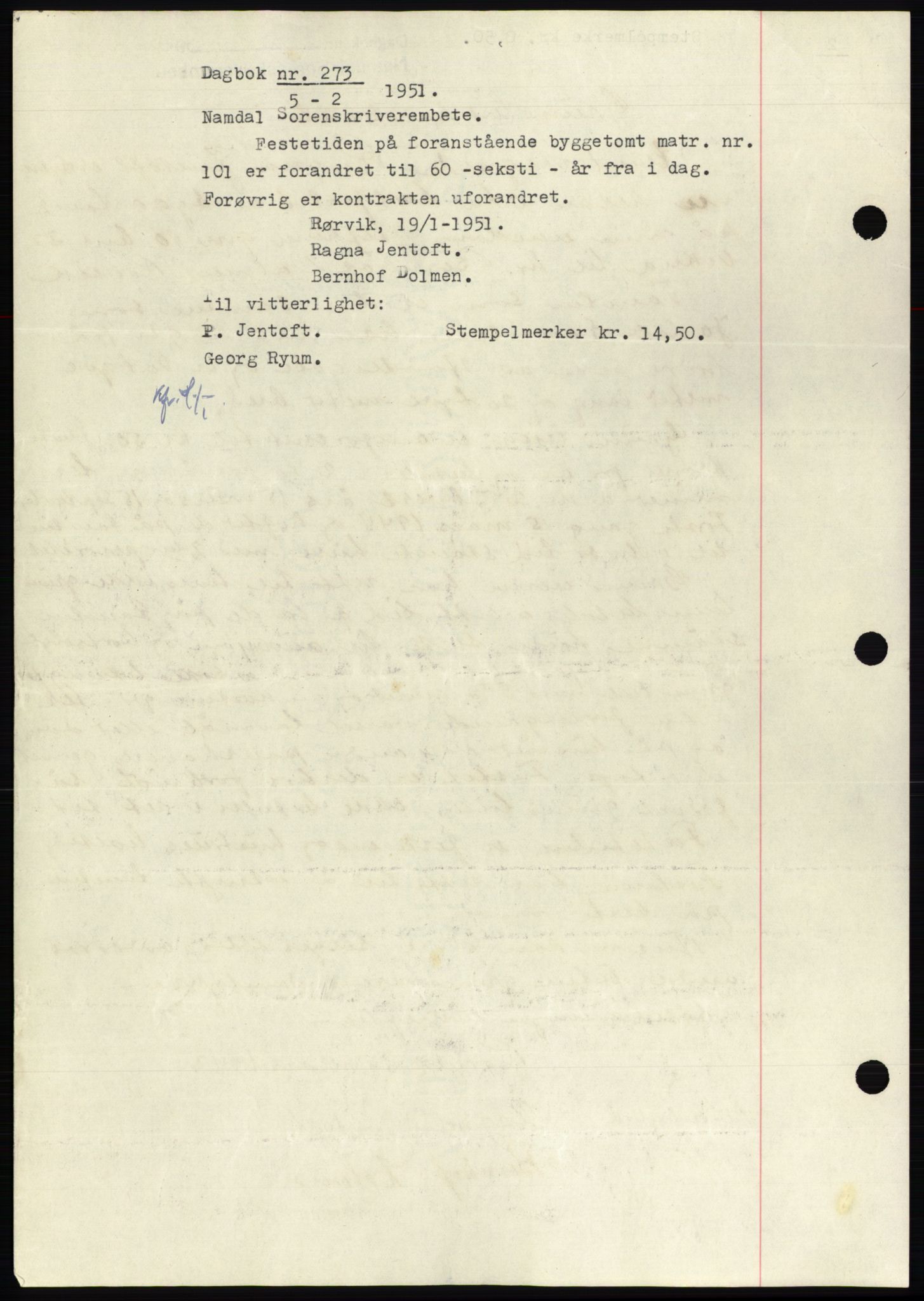 Namdal sorenskriveri, SAT/A-4133/1/2/2C: Pantebok nr. -, 1949-1949, Dagboknr: 273/1949