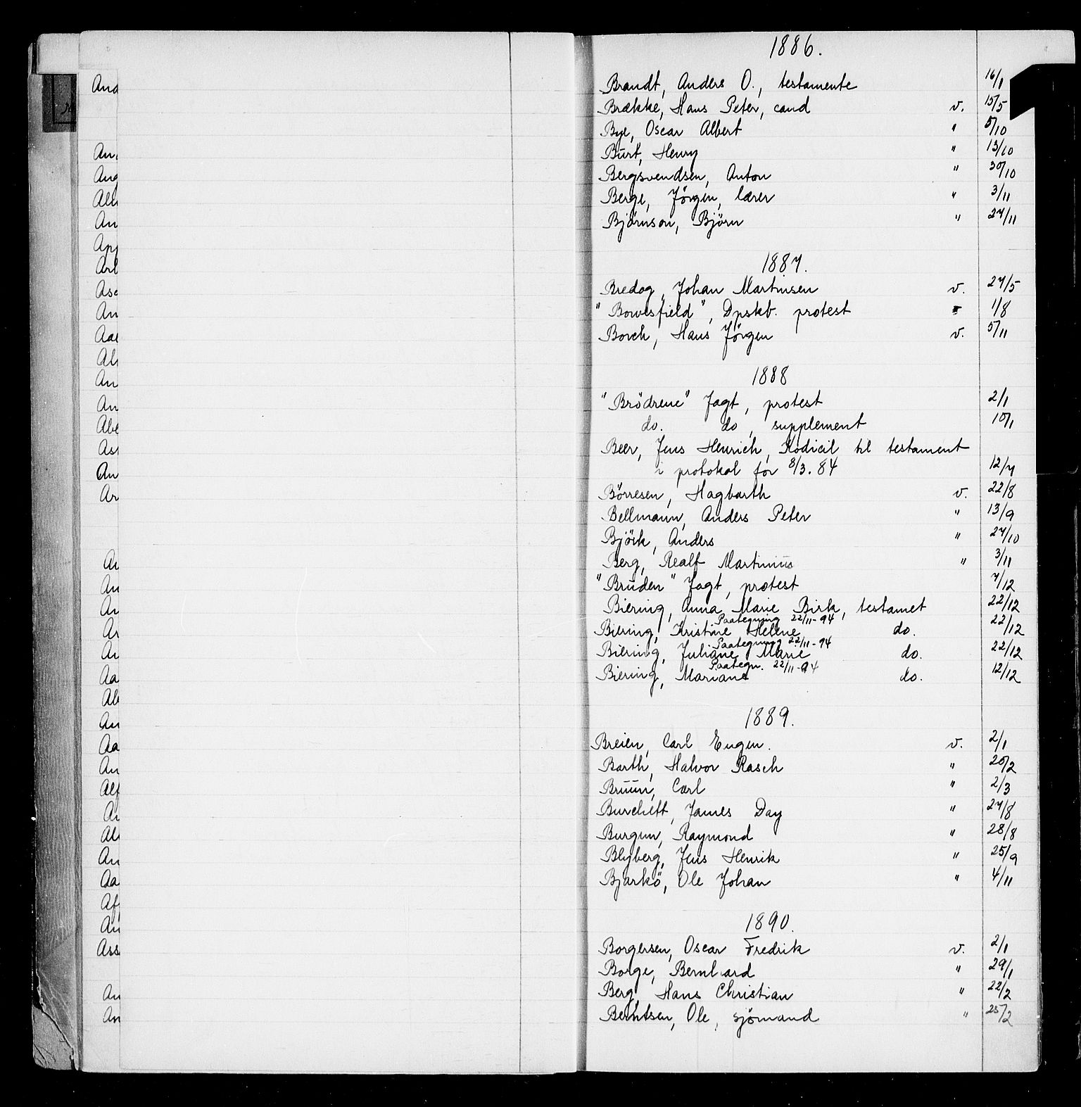 Oslo byfogd avd. I, AV/SAO-A-10220/L/La/L0001: Register - Vigsler og testamenter, 1886-1910, s. 11
