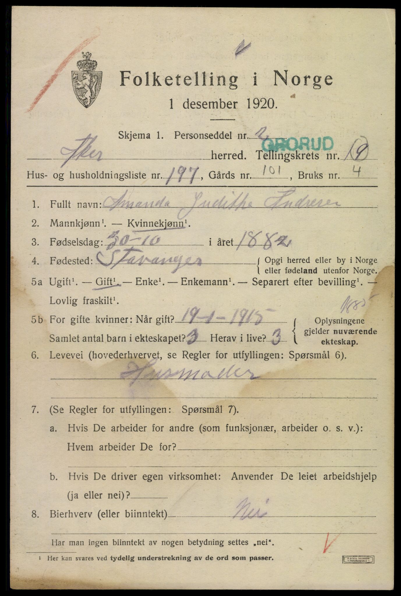 SAO, Folketelling 1920 for 0218 Aker herred, 1920, s. 121116