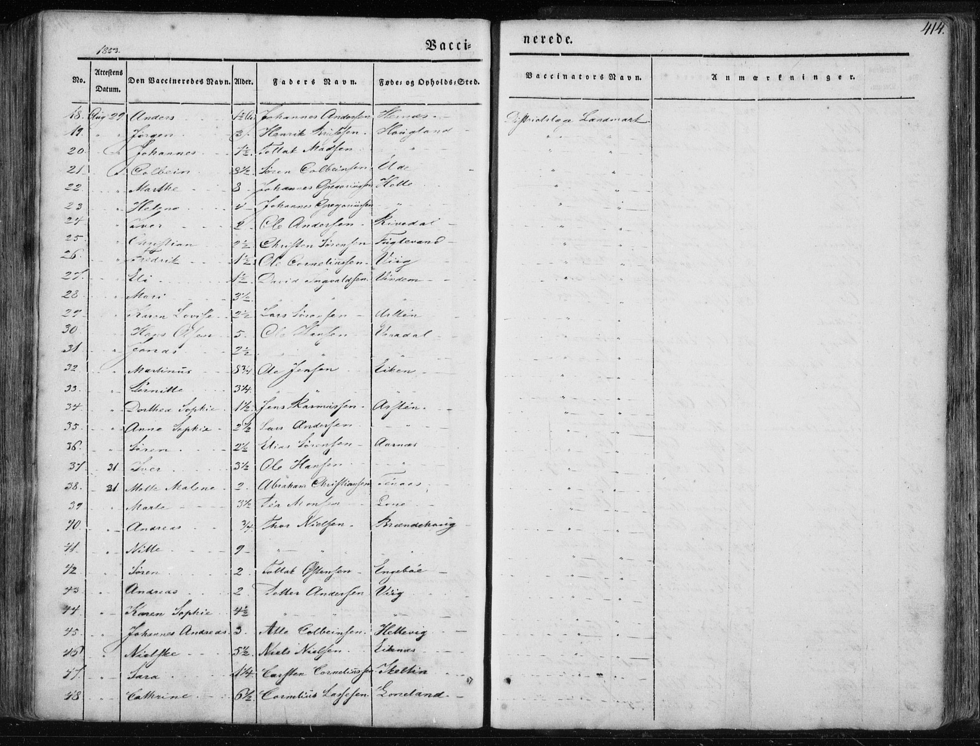 Fjaler sokneprestembete, AV/SAB-A-79801/H/Haa/Haaa/L0006: Ministerialbok nr. A 6, 1835-1884, s. 414