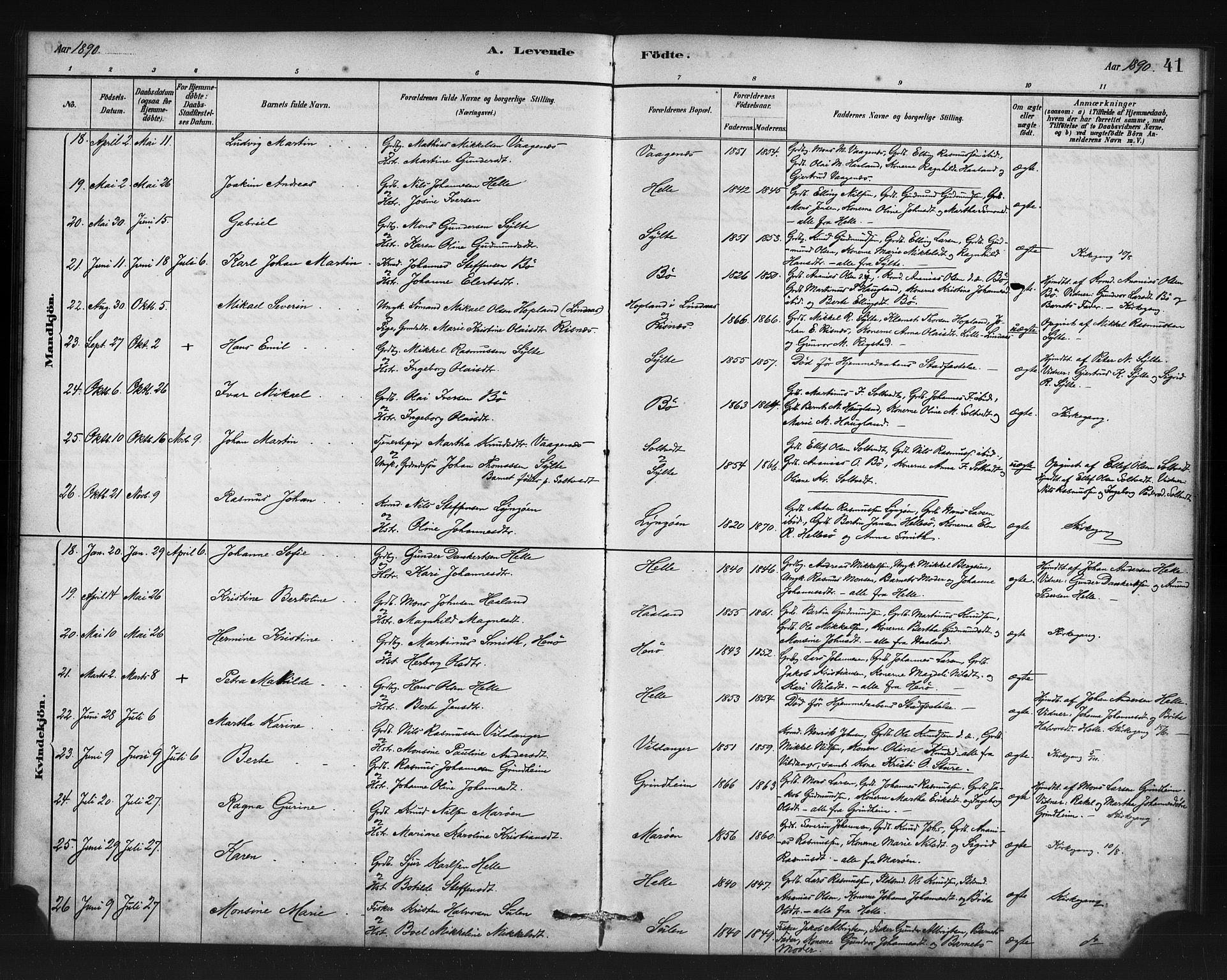 Manger sokneprestembete, AV/SAB-A-76801/H/Haa: Ministerialbok nr. C 1, 1881-1890, s. 41