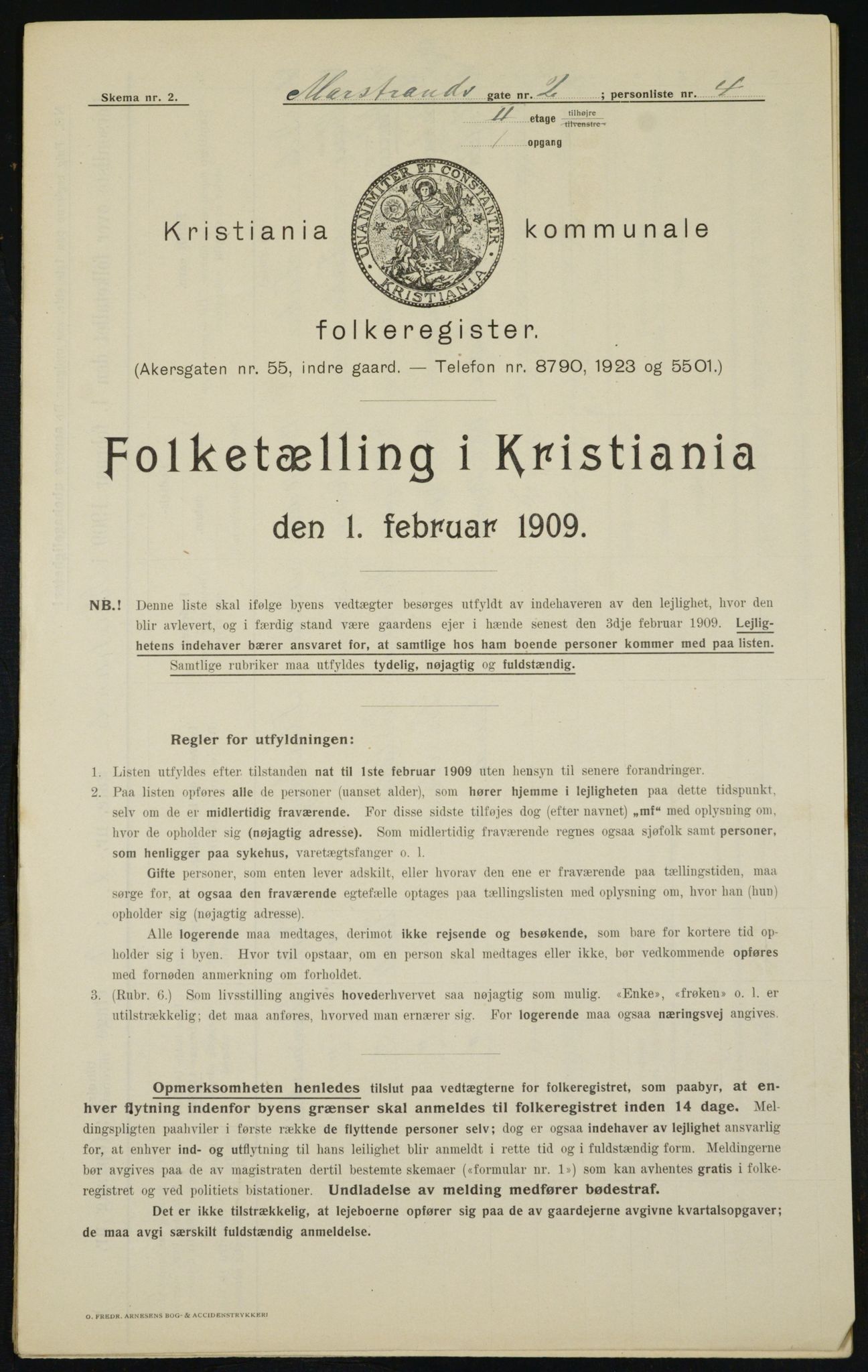 OBA, Kommunal folketelling 1.2.1909 for Kristiania kjøpstad, 1909, s. 58687