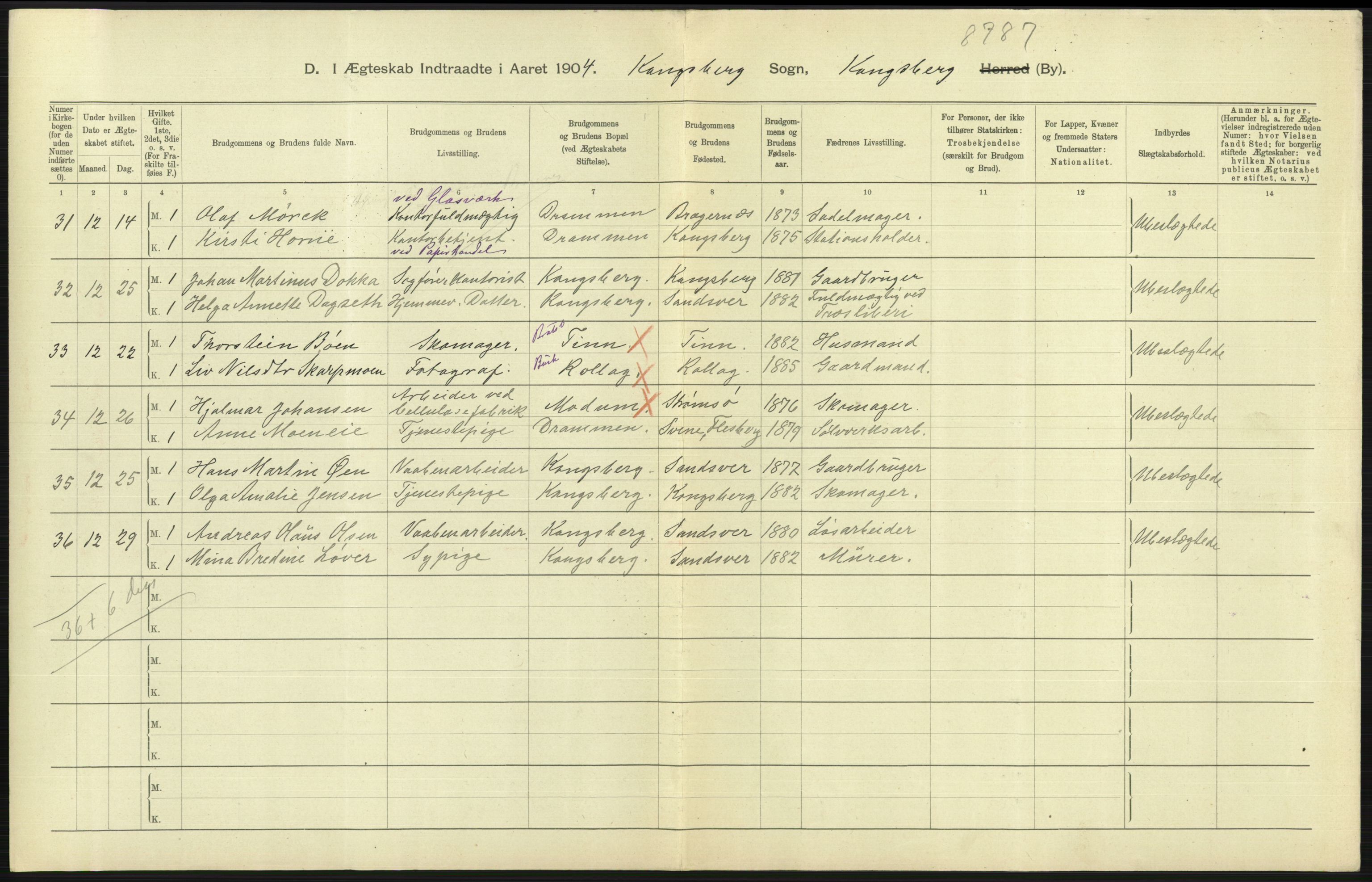 Statistisk sentralbyrå, Sosiodemografiske emner, Befolkning, AV/RA-S-2228/D/Df/Dfa/Dfab/L0007: Buskerud amt: Fødte, gifte, døde, 1904, s. 661