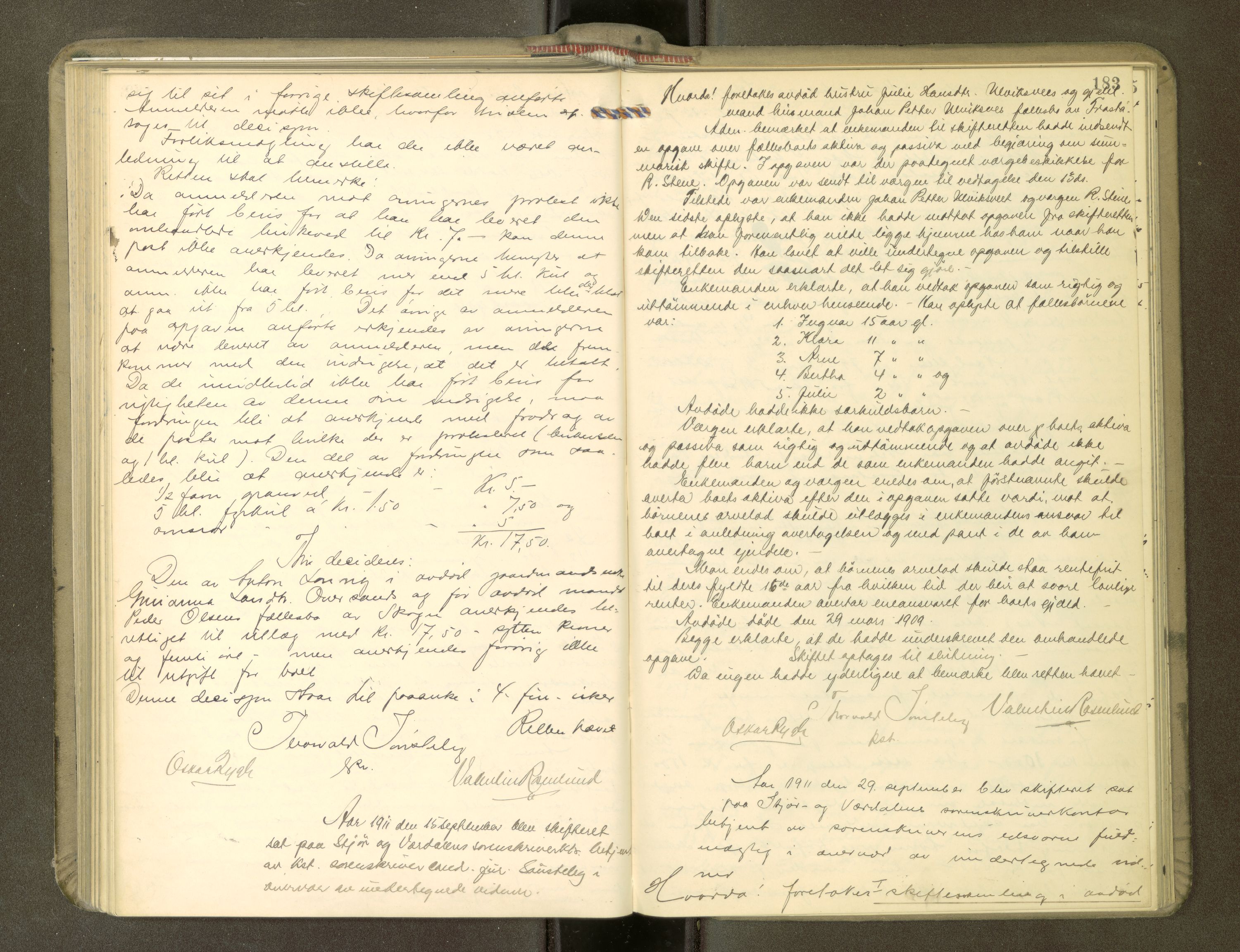 Stjør- og Verdal sorenskriveri, AV/SAT-A-4167/1/3/3B/L0011: Skifteforhandlingsprotokoll, 1909-1912, s. 183