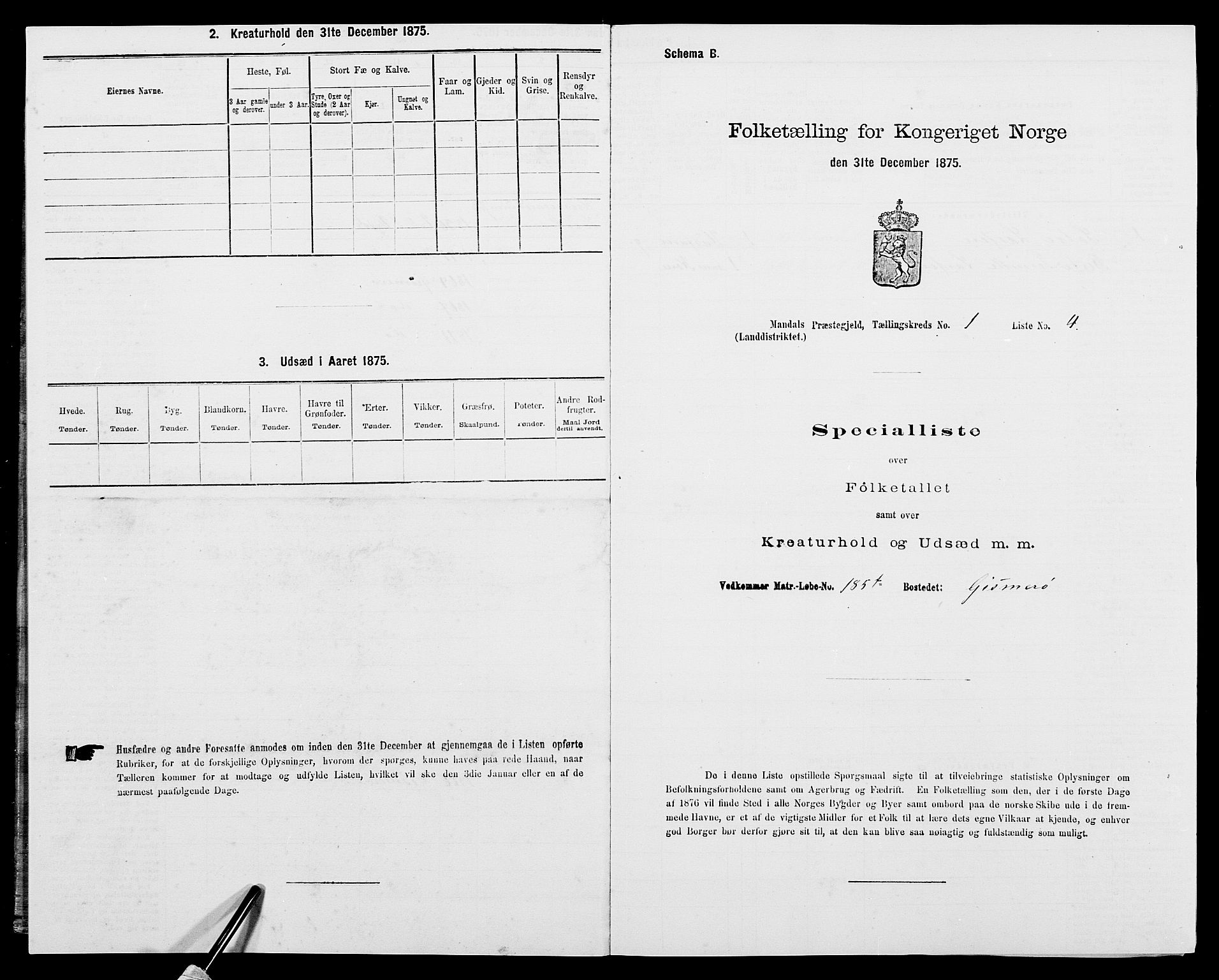 SAK, Folketelling 1875 for 1019L Mandal prestegjeld, Halse sokn og Harkmark sokn, 1875, s. 64