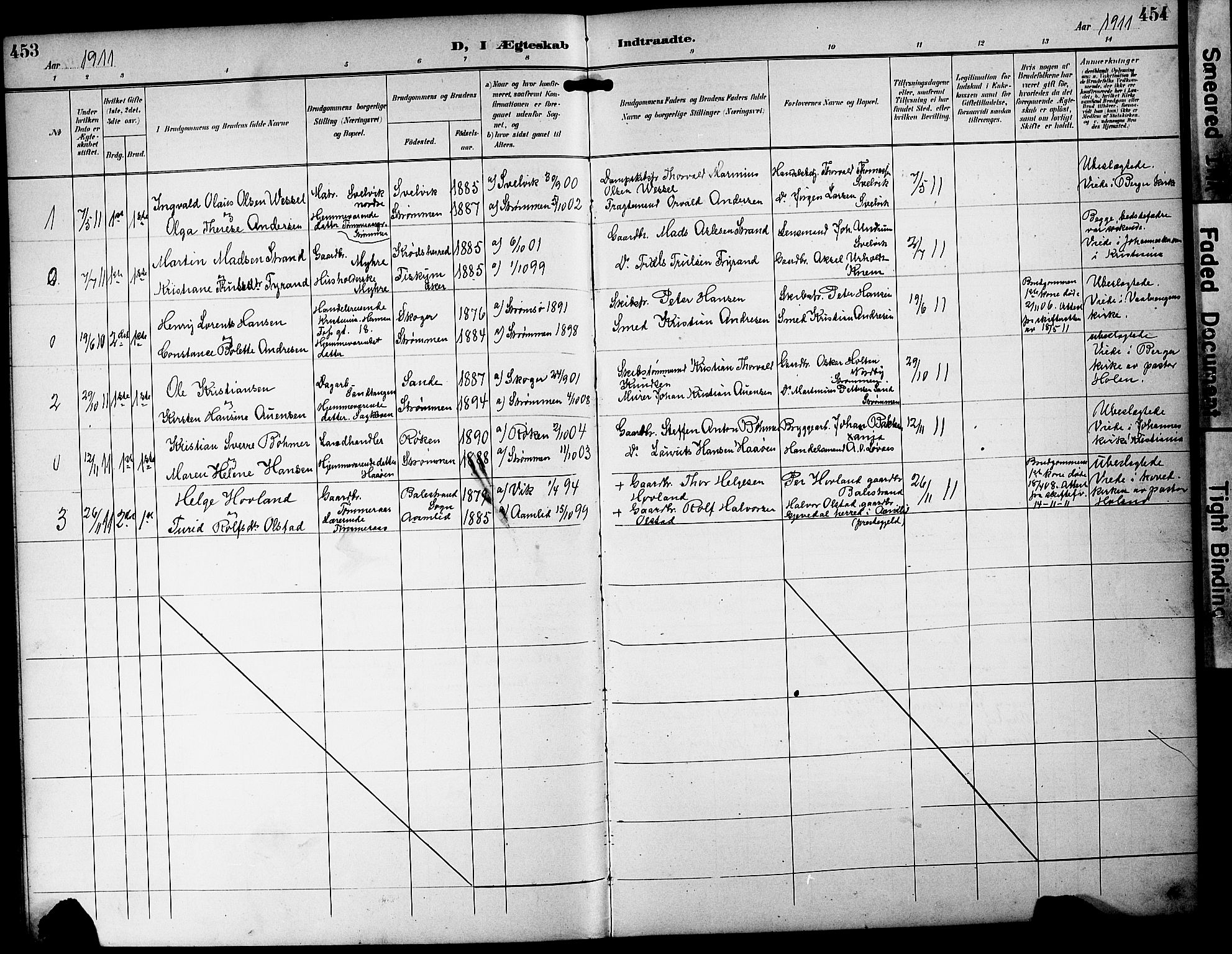Strømm kirkebøker, AV/SAKO-A-322/G/Ga/L0004: Klokkerbok nr. I 4, 1897-1927, s. 453-454