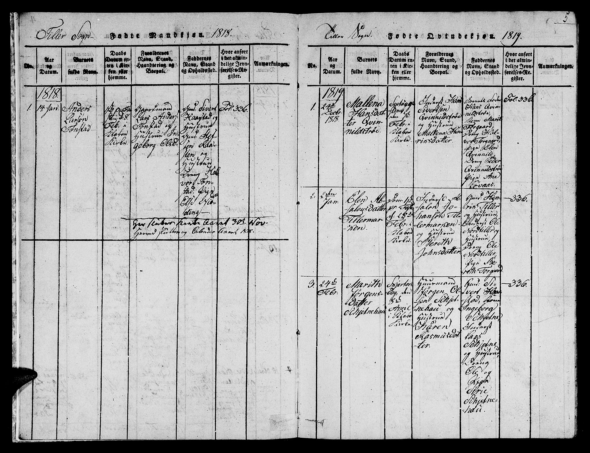 Ministerialprotokoller, klokkerbøker og fødselsregistre - Sør-Trøndelag, AV/SAT-A-1456/621/L0458: Klokkerbok nr. 621C01, 1816-1865, s. 5