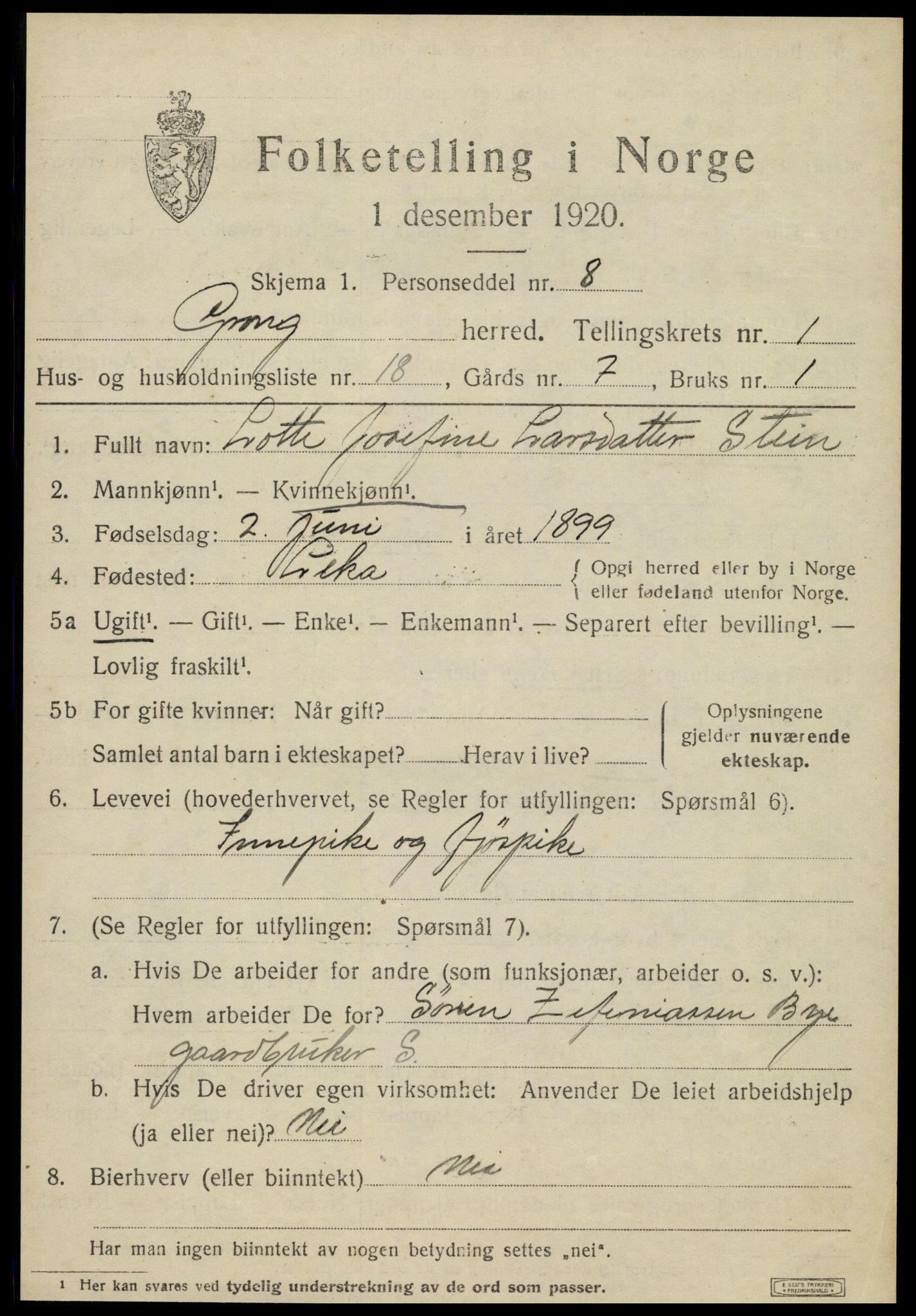 SAT, Folketelling 1920 for 1742 Grong herred, 1920, s. 1261