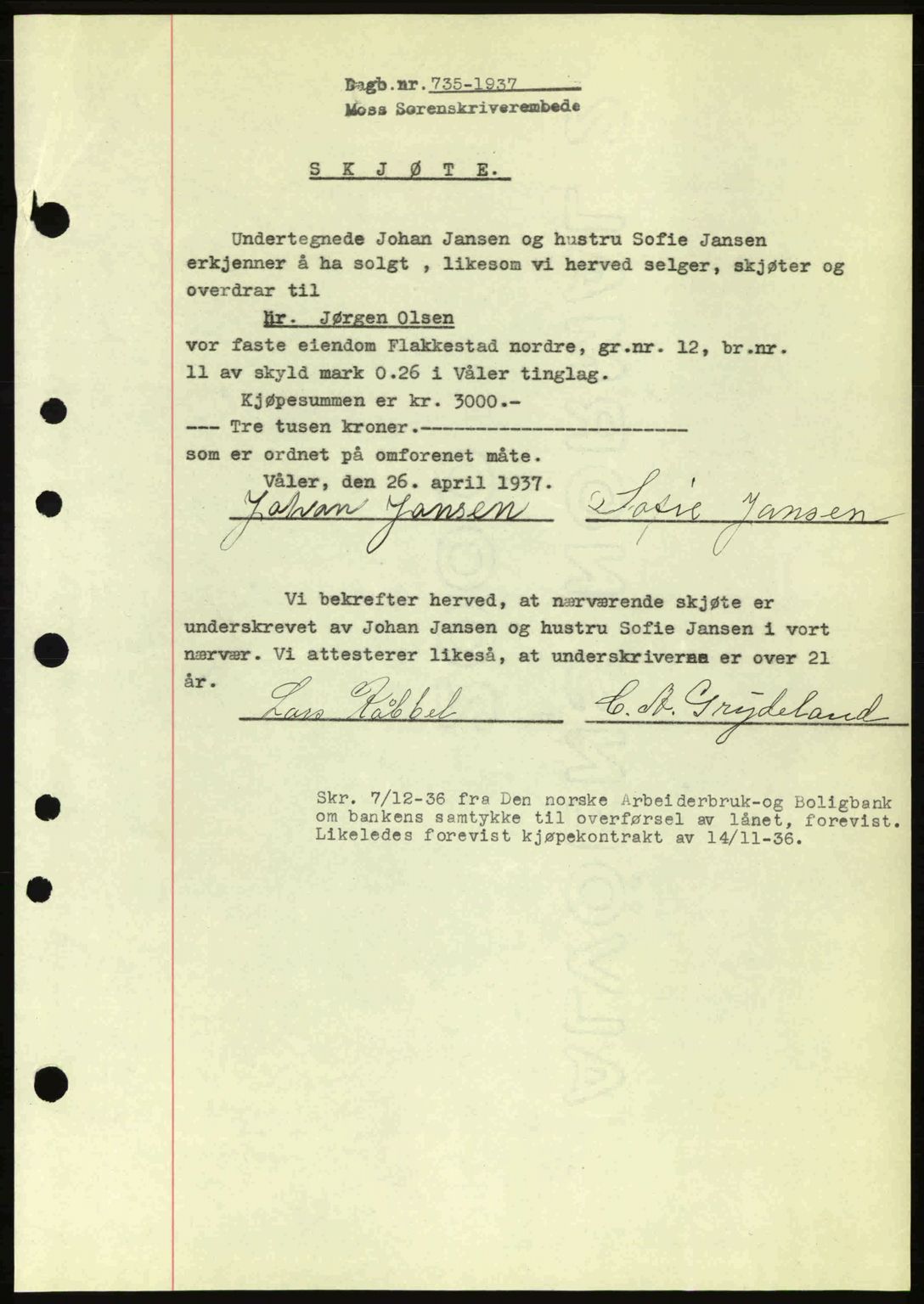 Moss sorenskriveri, SAO/A-10168: Pantebok nr. A2, 1936-1937, Dagboknr: 735/1937