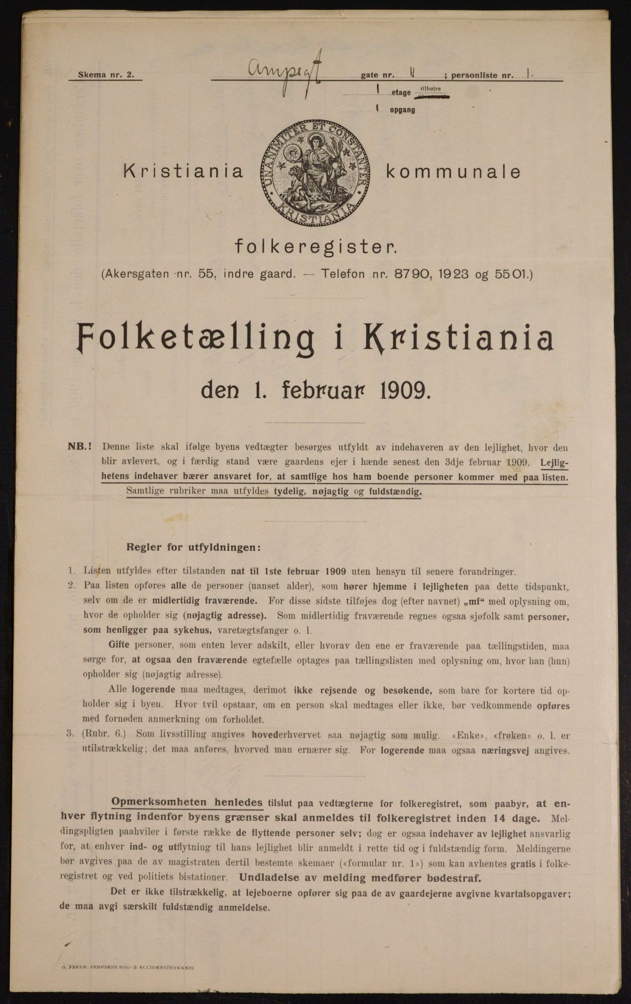 OBA, Kommunal folketelling 1.2.1909 for Kristiania kjøpstad, 1909, s. 2122