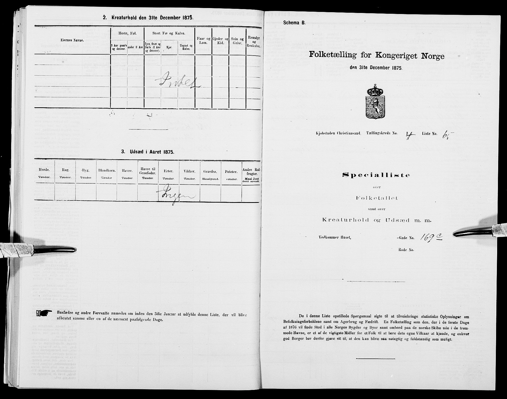 SAK, Folketelling 1875 for 1001P Kristiansand prestegjeld, 1875, s. 588