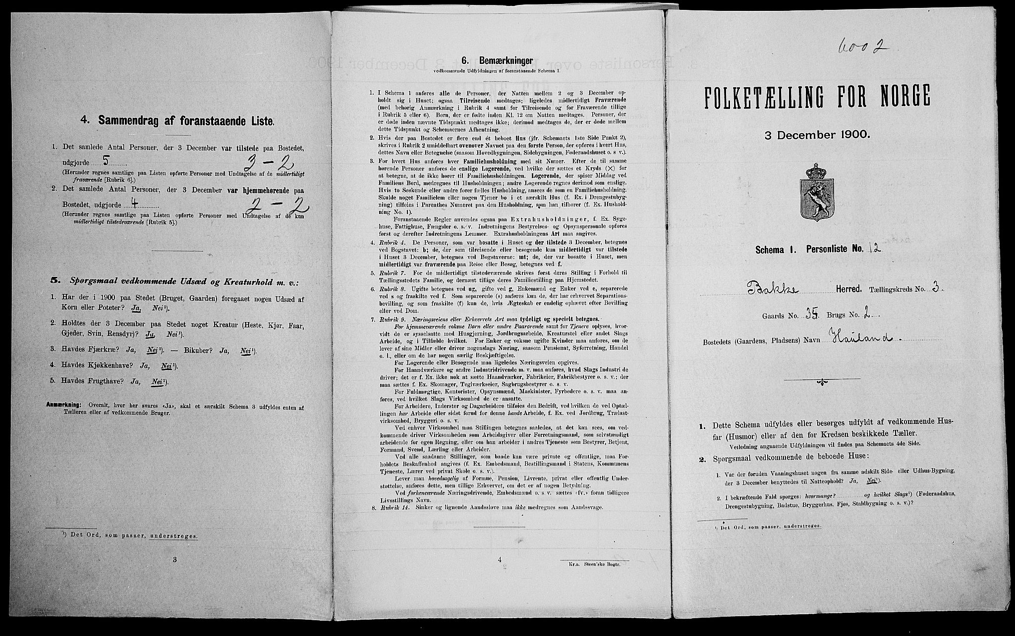 SAK, Folketelling 1900 for 1045 Bakke herred, 1900, s. 245