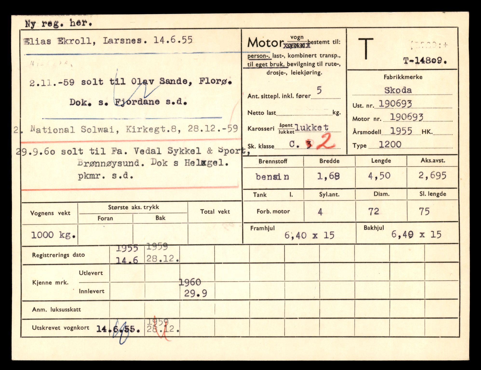 Møre og Romsdal vegkontor - Ålesund trafikkstasjon, AV/SAT-A-4099/F/Fe/L0048: Registreringskort for kjøretøy T 14721 - T 14863, 1927-1998, s. 1903