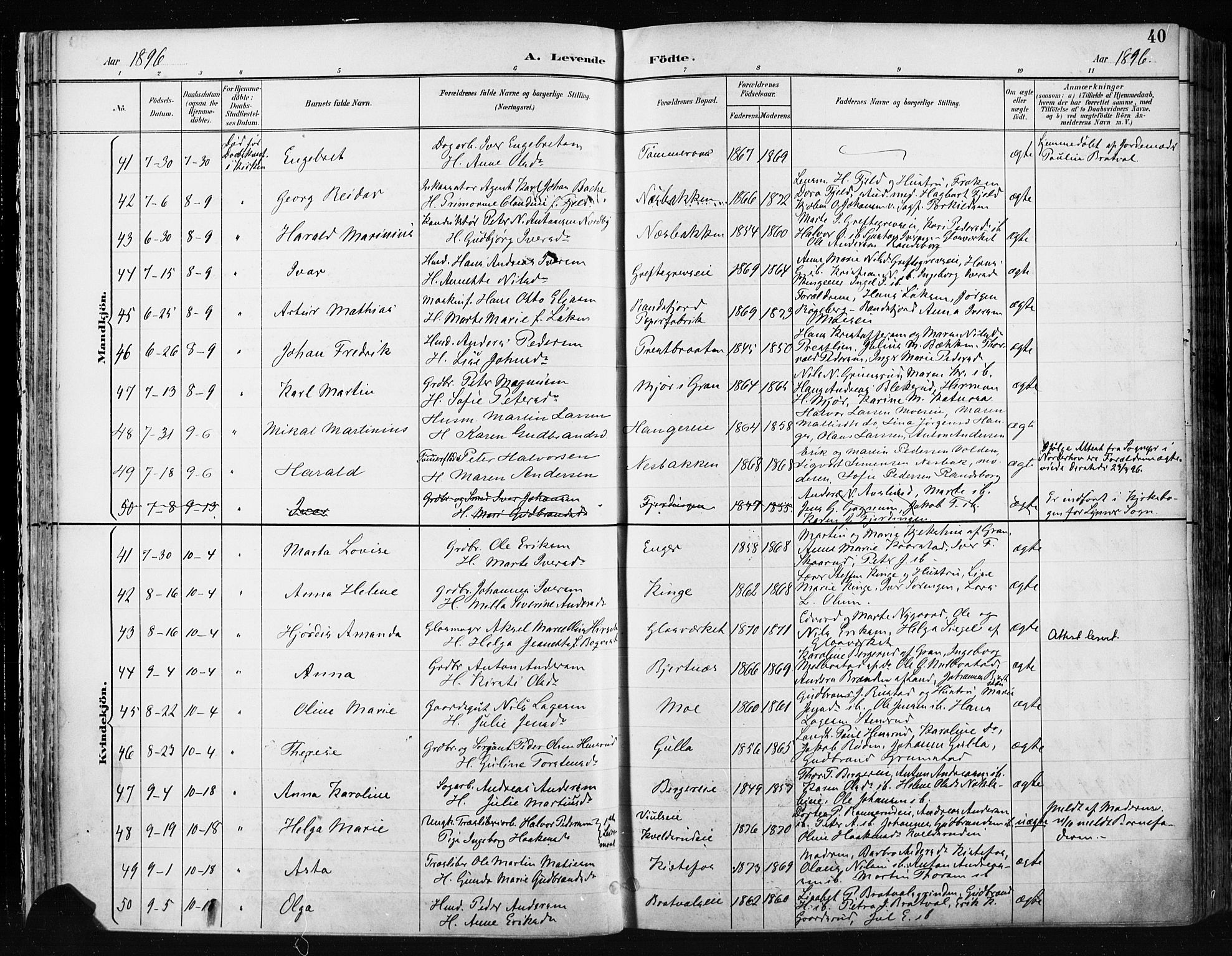 Jevnaker prestekontor, AV/SAH-PREST-116/H/Ha/Haa/L0009: Ministerialbok nr. 9, 1891-1901, s. 40
