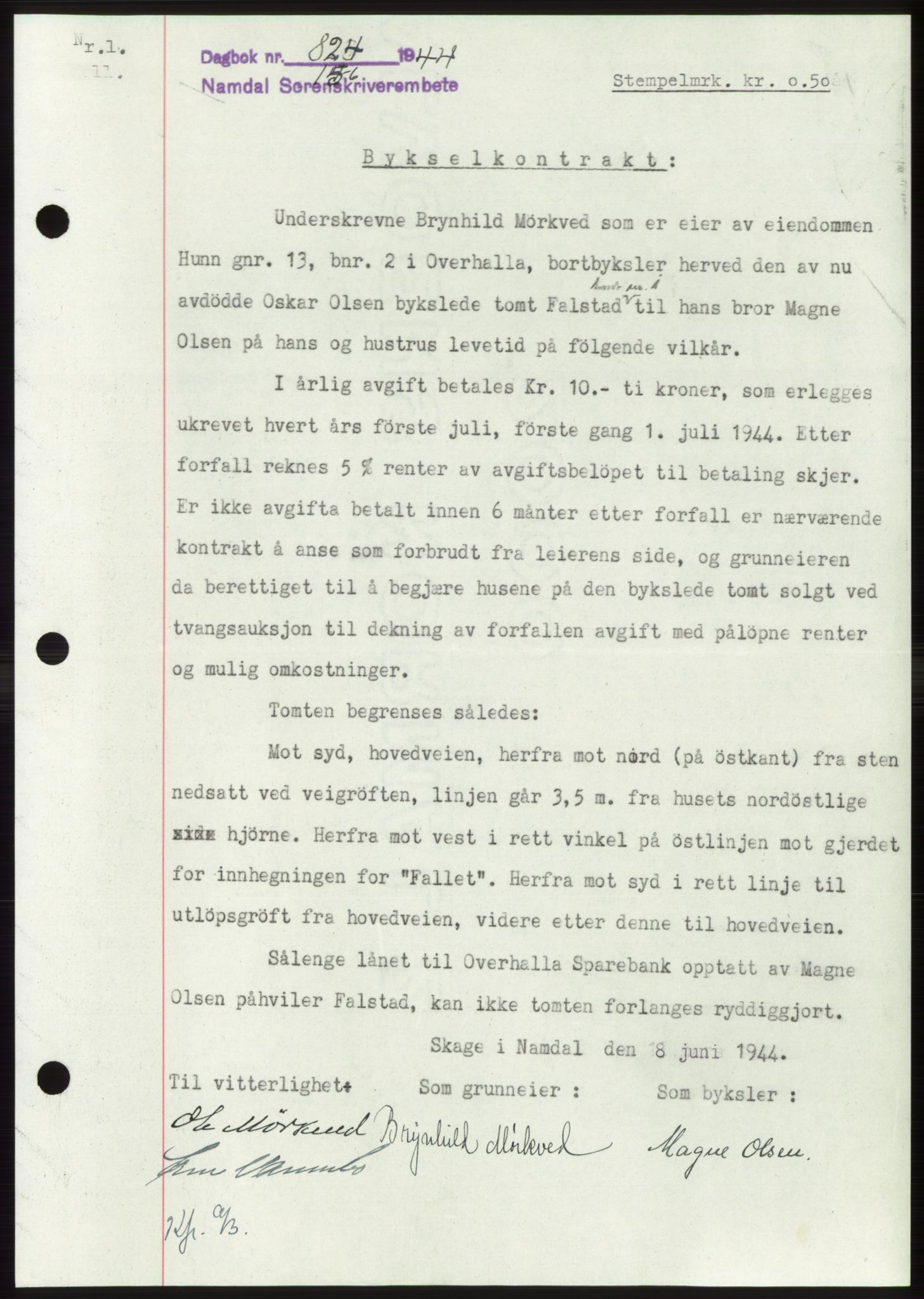 Namdal sorenskriveri, SAT/A-4133/1/2/2C: Pantebok nr. -, 1944-1945, Dagboknr: 824/1944