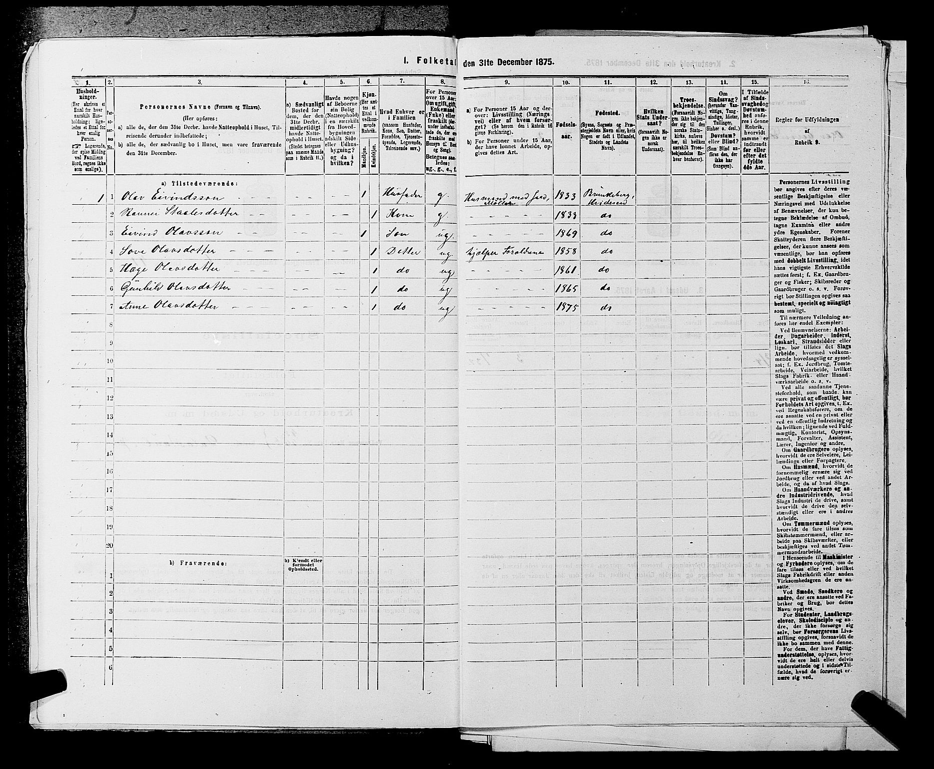 SAKO, Folketelling 1875 for 0829P Kviteseid prestegjeld, 1875, s. 565