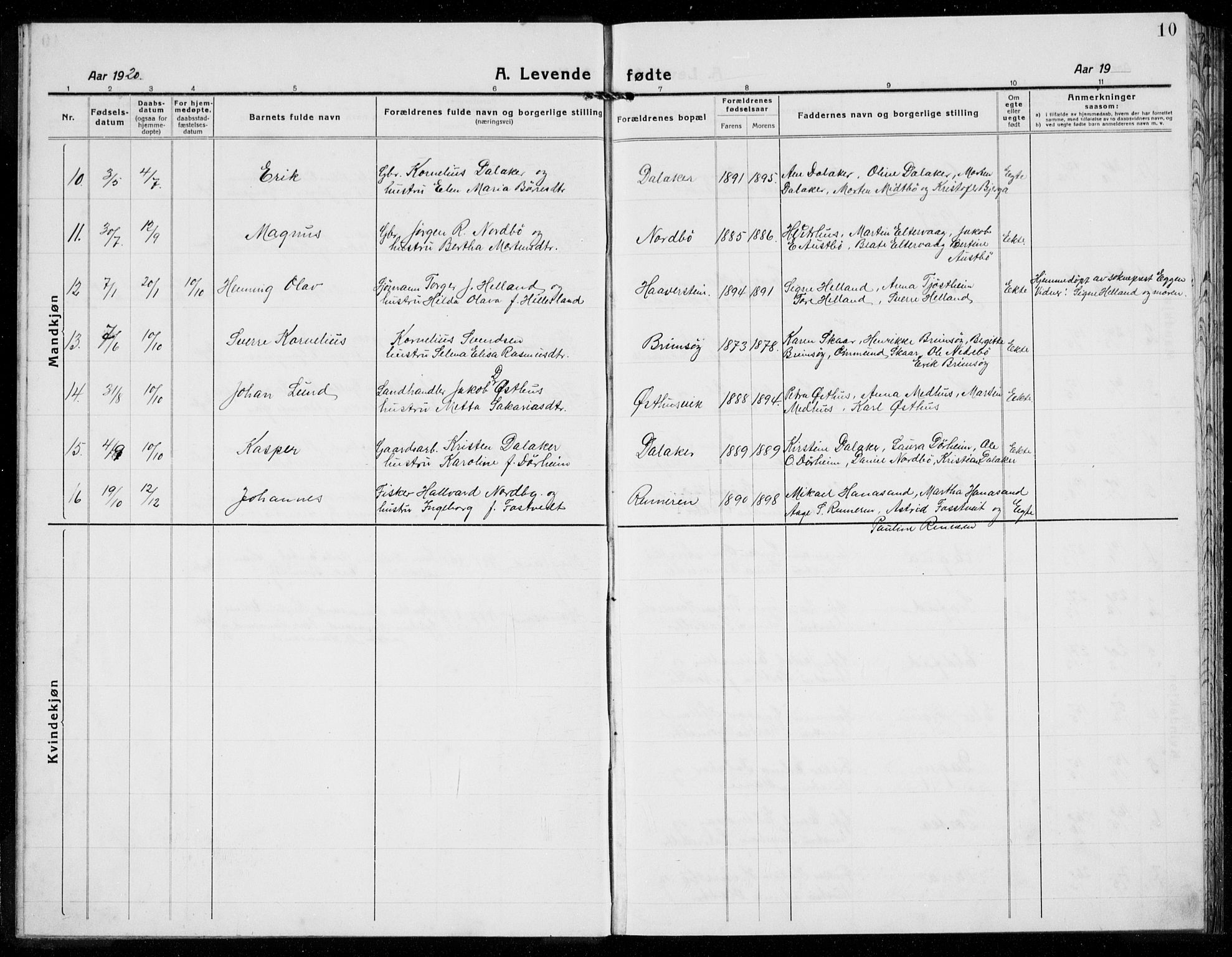 Rennesøy sokneprestkontor, AV/SAST-A -101827/H/Ha/Hab/L0014: Klokkerbok nr. B 13, 1918-1937, s. 10