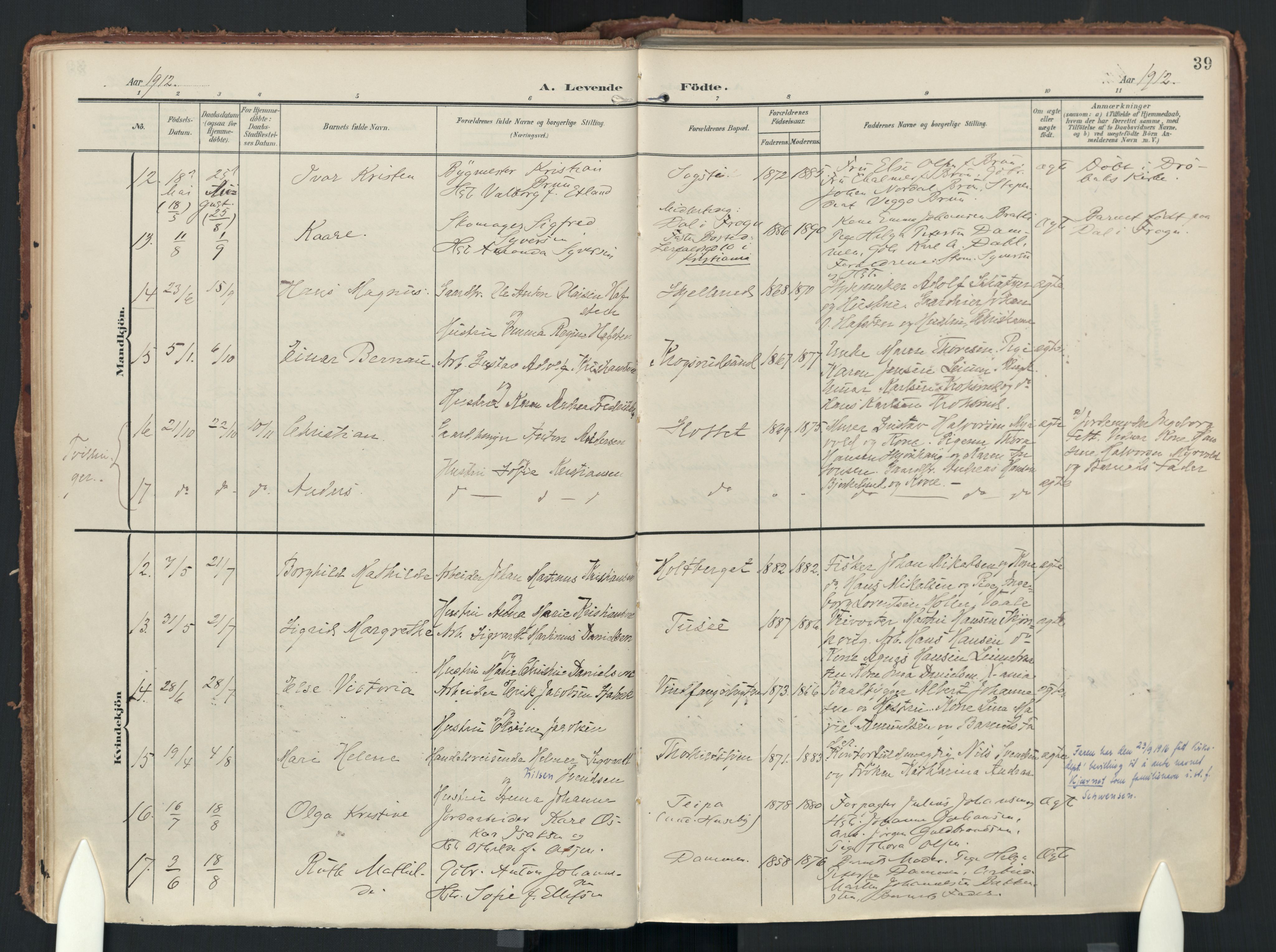 Drøbak prestekontor Kirkebøker, AV/SAO-A-10142a/F/Fc/L0003: Ministerialbok nr. III 3, 1901-1920, s. 39