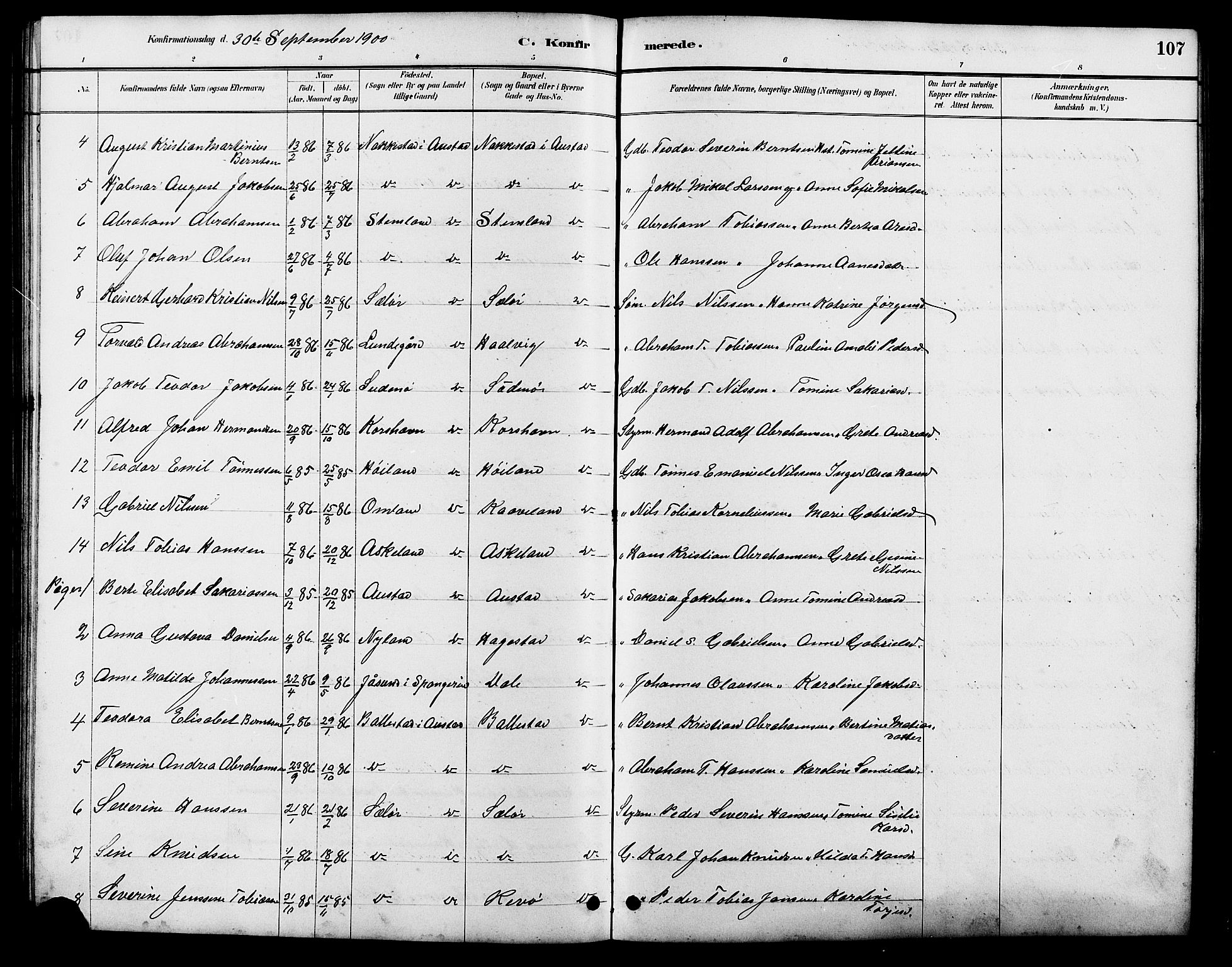 Lyngdal sokneprestkontor, AV/SAK-1111-0029/F/Fb/Fba/L0003: Klokkerbok nr. B 3, 1886-1903, s. 107