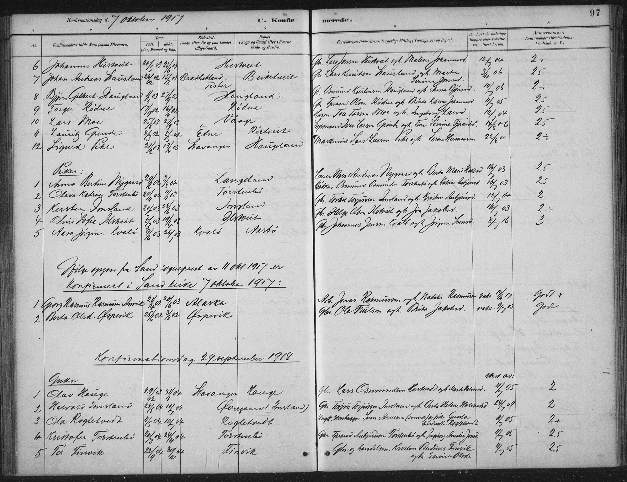 Vikedal sokneprestkontor, SAST/A-101840/01/IV: Ministerialbok nr. A 12, 1886-1929, s. 97