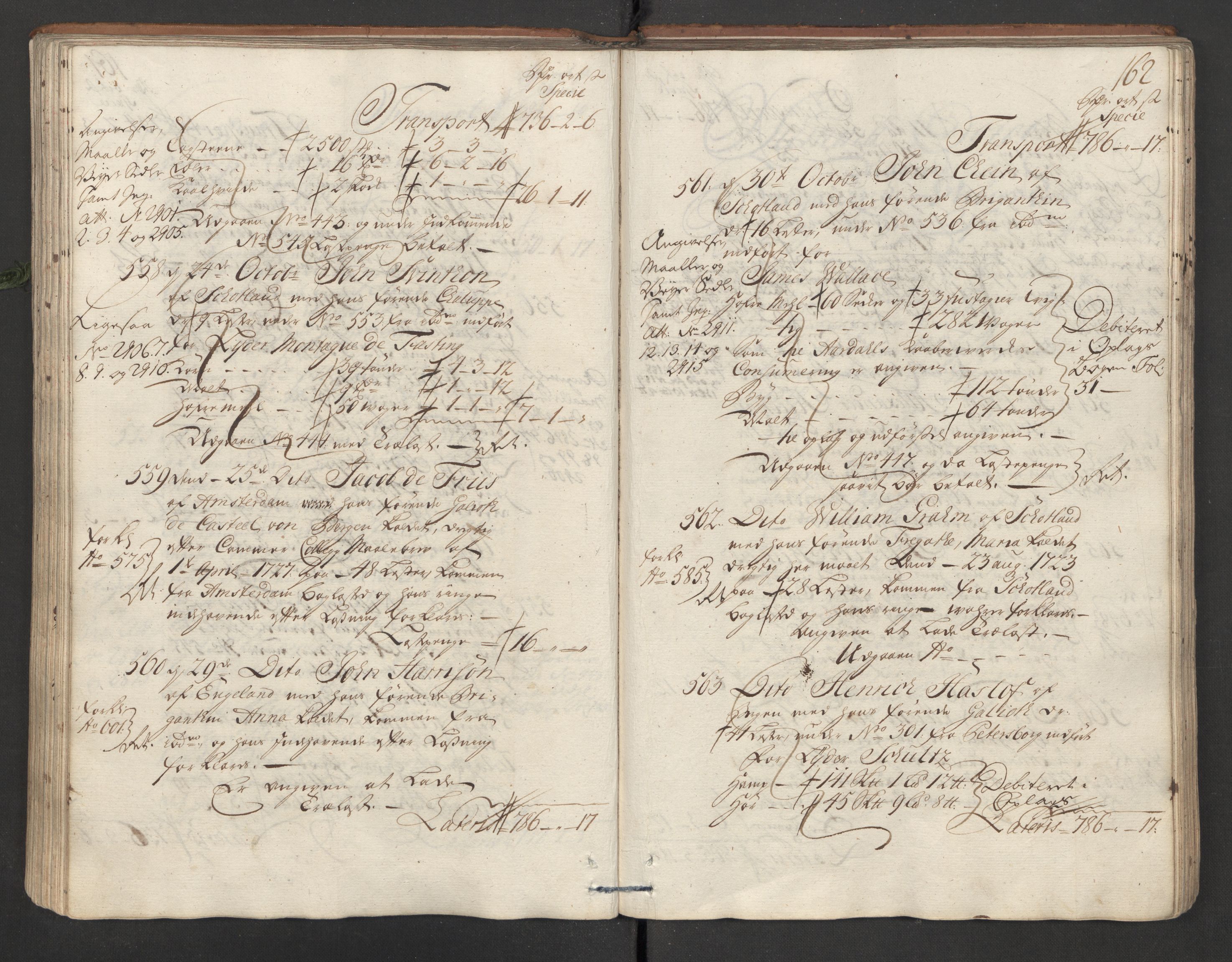Generaltollkammeret, tollregnskaper, AV/RA-EA-5490/R26/L0016/0001: Tollregnskaper Bergen A / Inngående hovedtollbok, 1731, s. 161b-162a