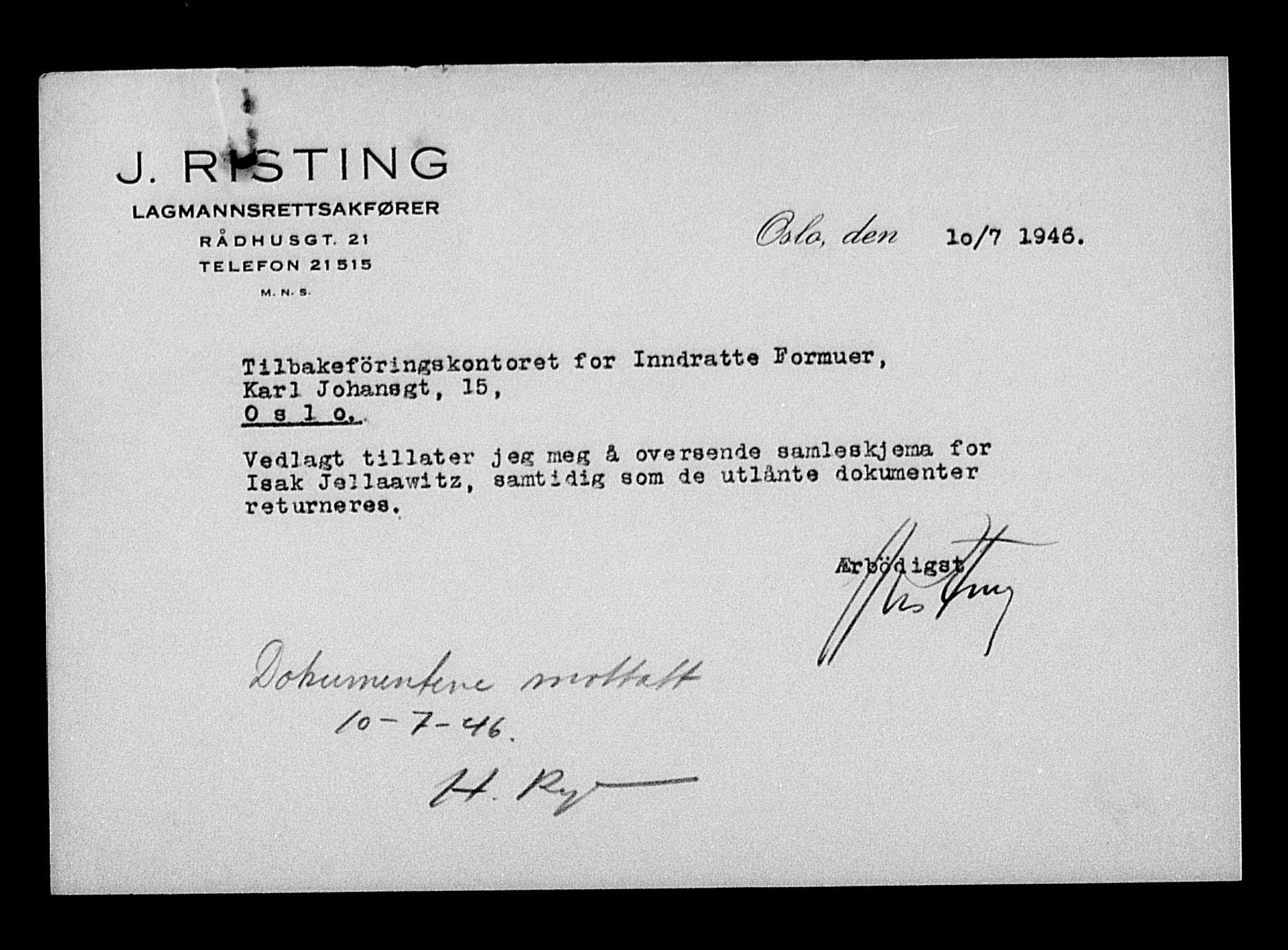 Justisdepartementet, Tilbakeføringskontoret for inndratte formuer, AV/RA-S-1564/H/Hc/Hcc/L0948: --, 1945-1947, s. 12