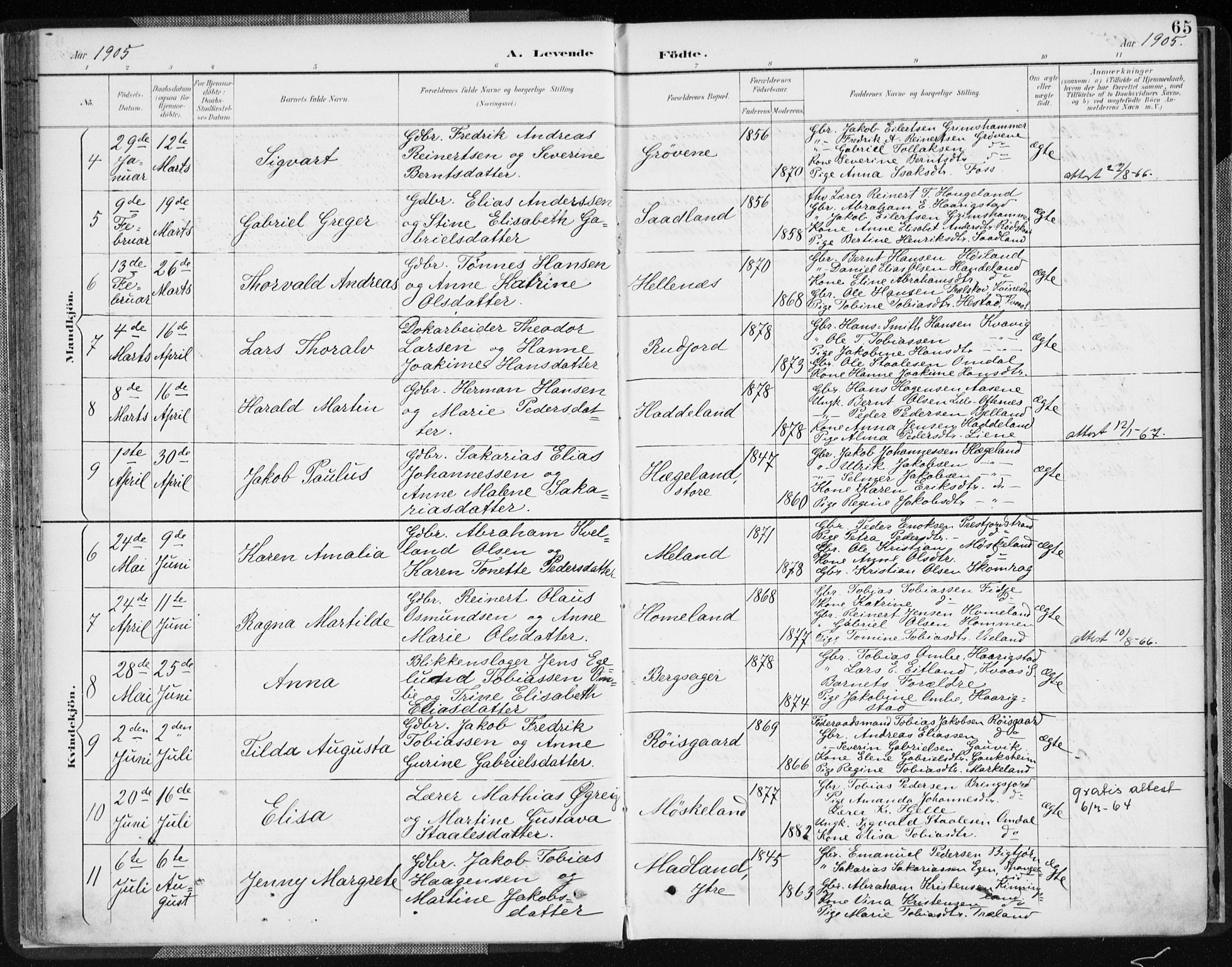 Lyngdal sokneprestkontor, AV/SAK-1111-0029/F/Fa/Fac/L0012: Ministerialbok nr. A 12, 1894-1918, s. 65