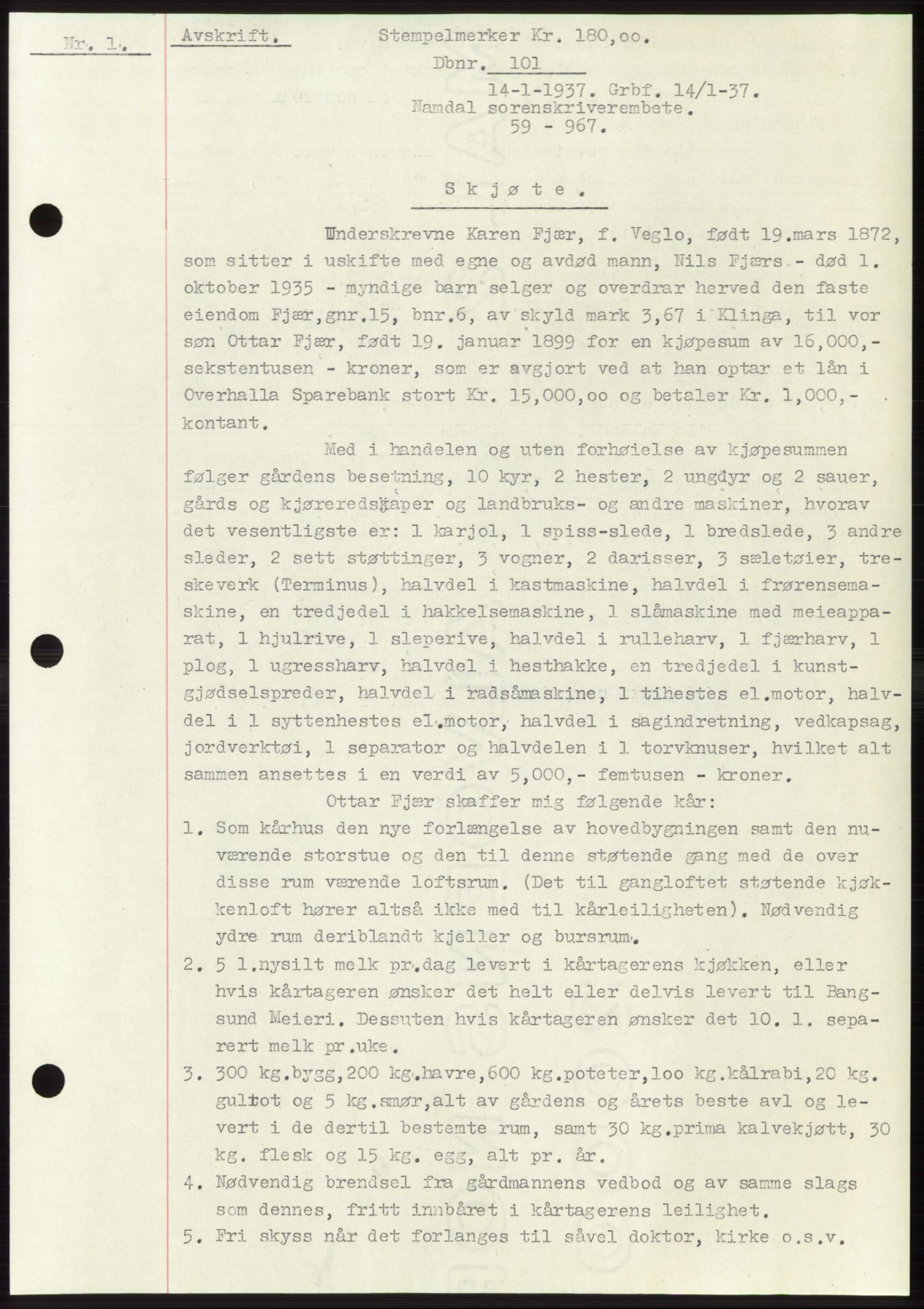 Namdal sorenskriveri, SAT/A-4133/1/2/2C: Pantebok nr. -, 1937-1939, Tingl.dato: 14.01.1937