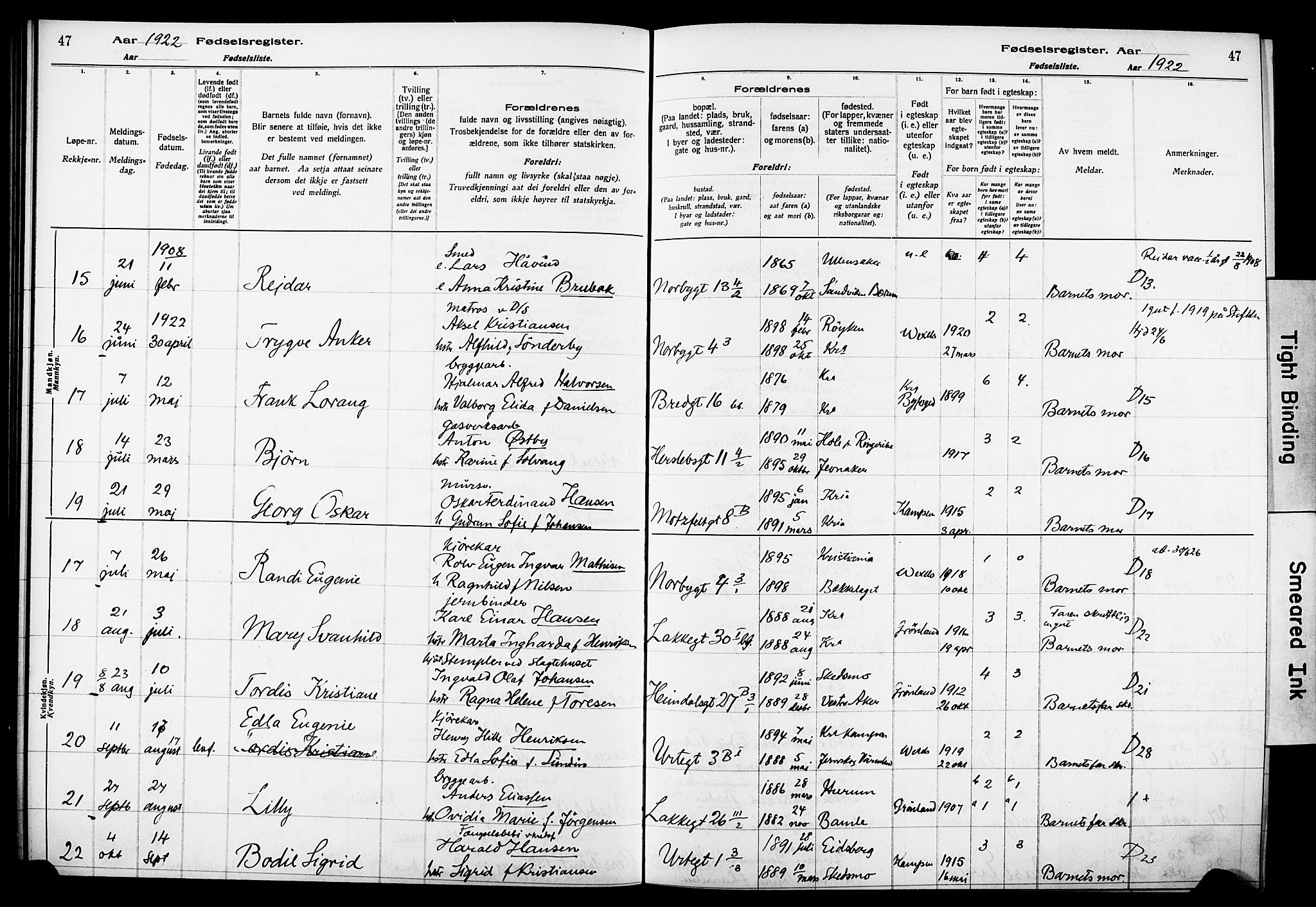 Wexel prestekontor Kirkebøker, SAO/A-10879/J/L0001: Fødselsregister nr. 1, 1916-1930, s. 47