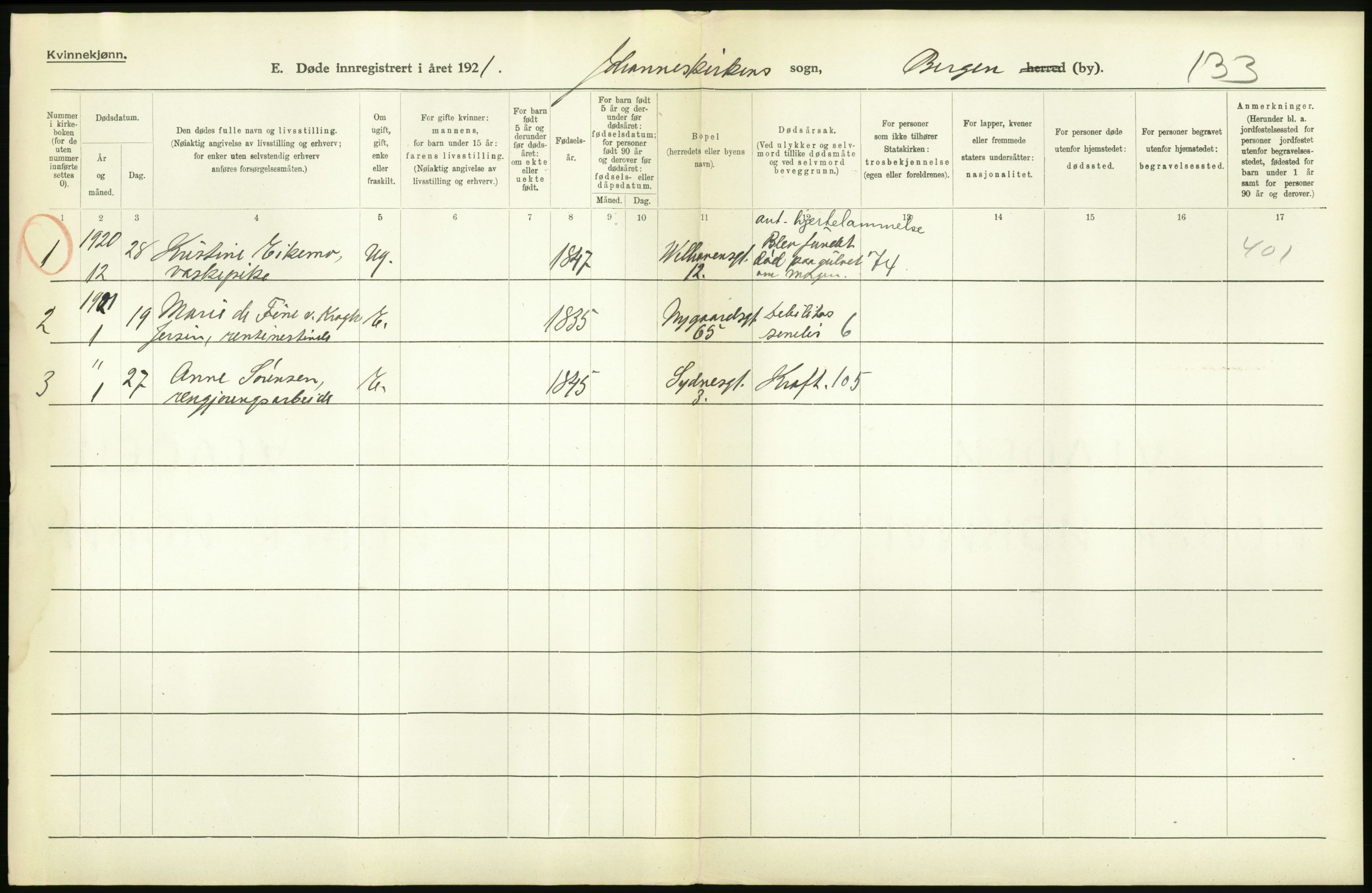 Statistisk sentralbyrå, Sosiodemografiske emner, Befolkning, RA/S-2228/D/Df/Dfc/Dfca/L0036: Bergen: Døde., 1921, s. 244