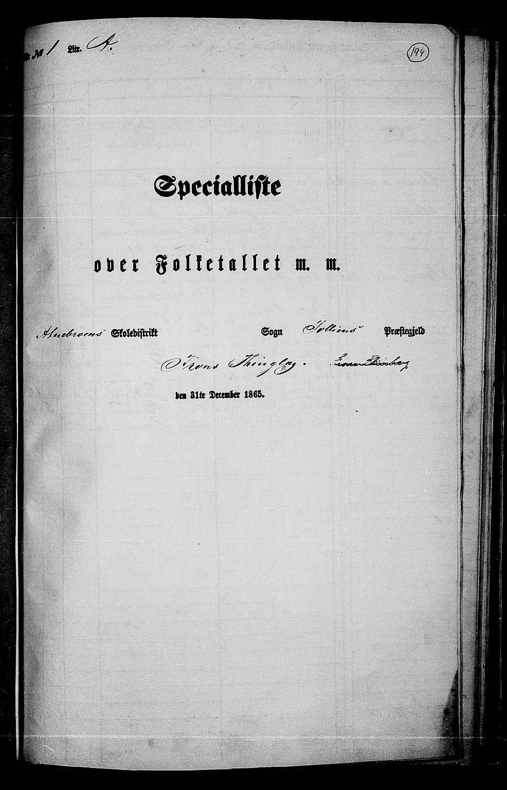 RA, Folketelling 1865 for 0580P Sollia prestegjeld, 1865, s. 4