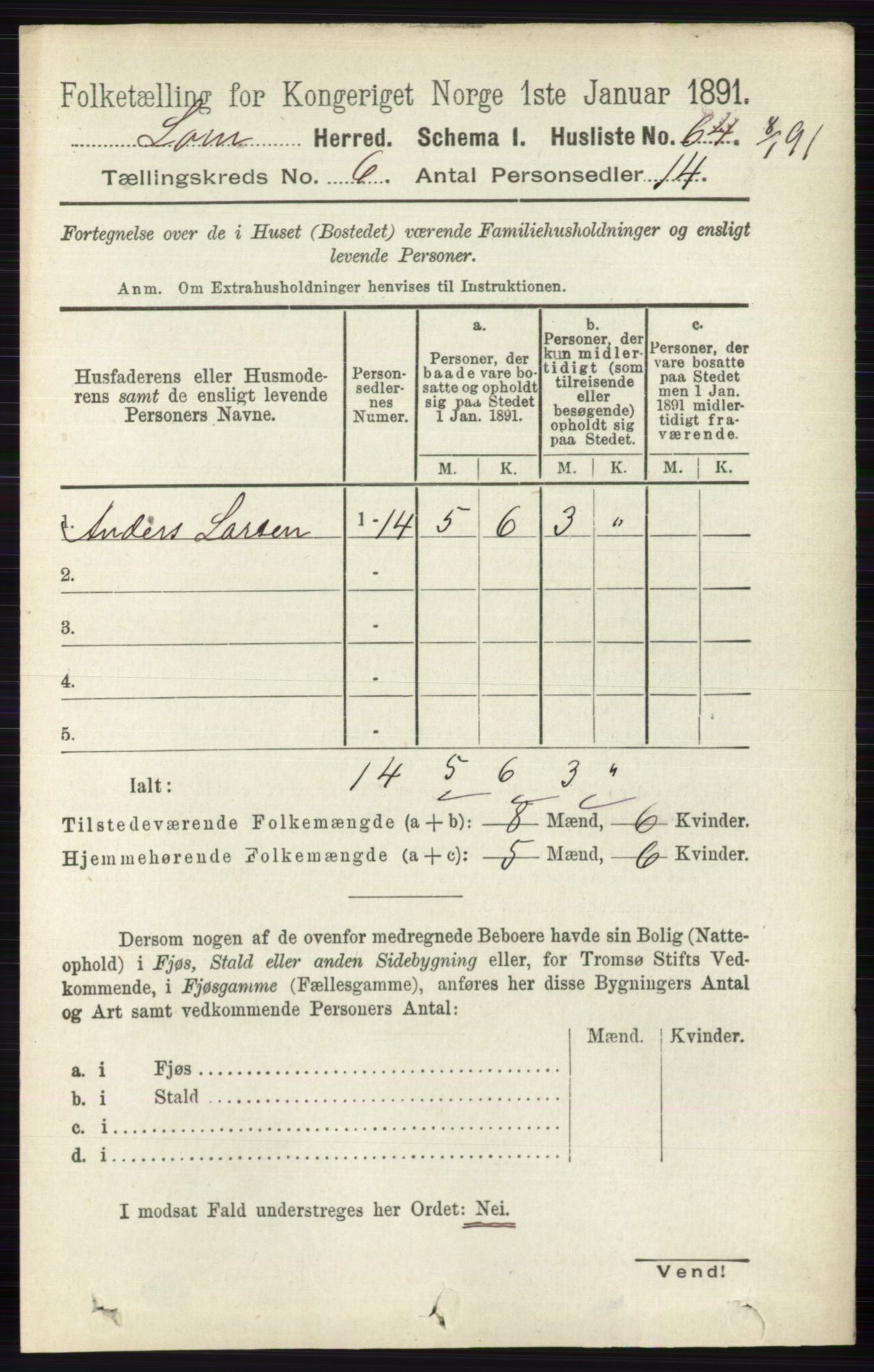 RA, Folketelling 1891 for 0514 Lom herred, 1891, s. 2367