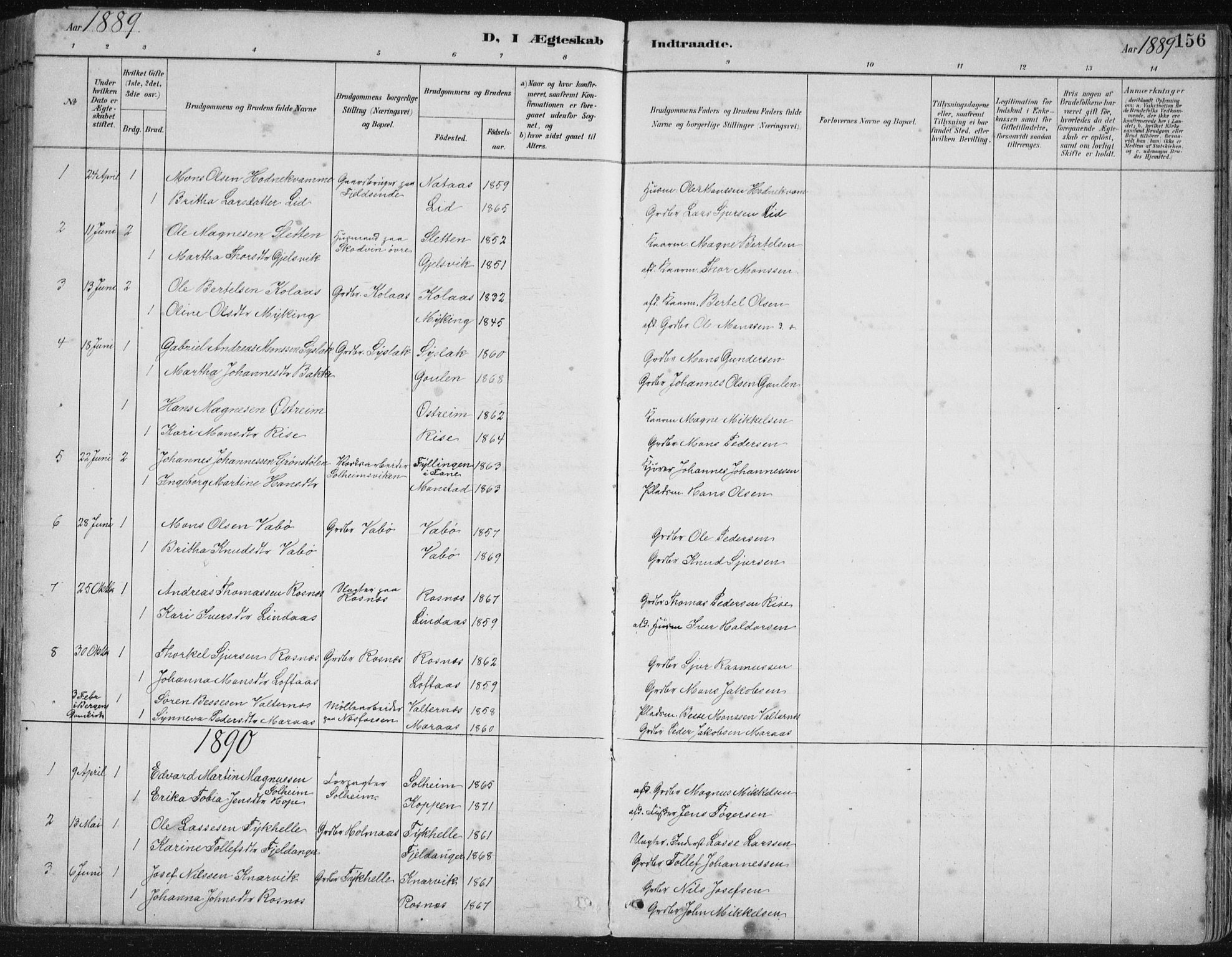 Lindås Sokneprestembete, AV/SAB-A-76701/H/Hab/Habb/L0003: Klokkerbok nr. B 3, 1886-1914, s. 156
